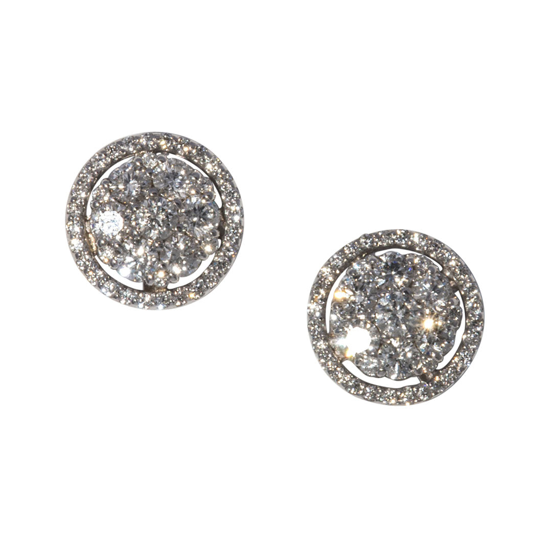 0.95ctw Diamond Cluster Halo 14K Gold Stud Earrings for Women - Elegant Wedding, Anniversary & Gift Jewelry - Perfect for Bridal, Party & Special Occasions