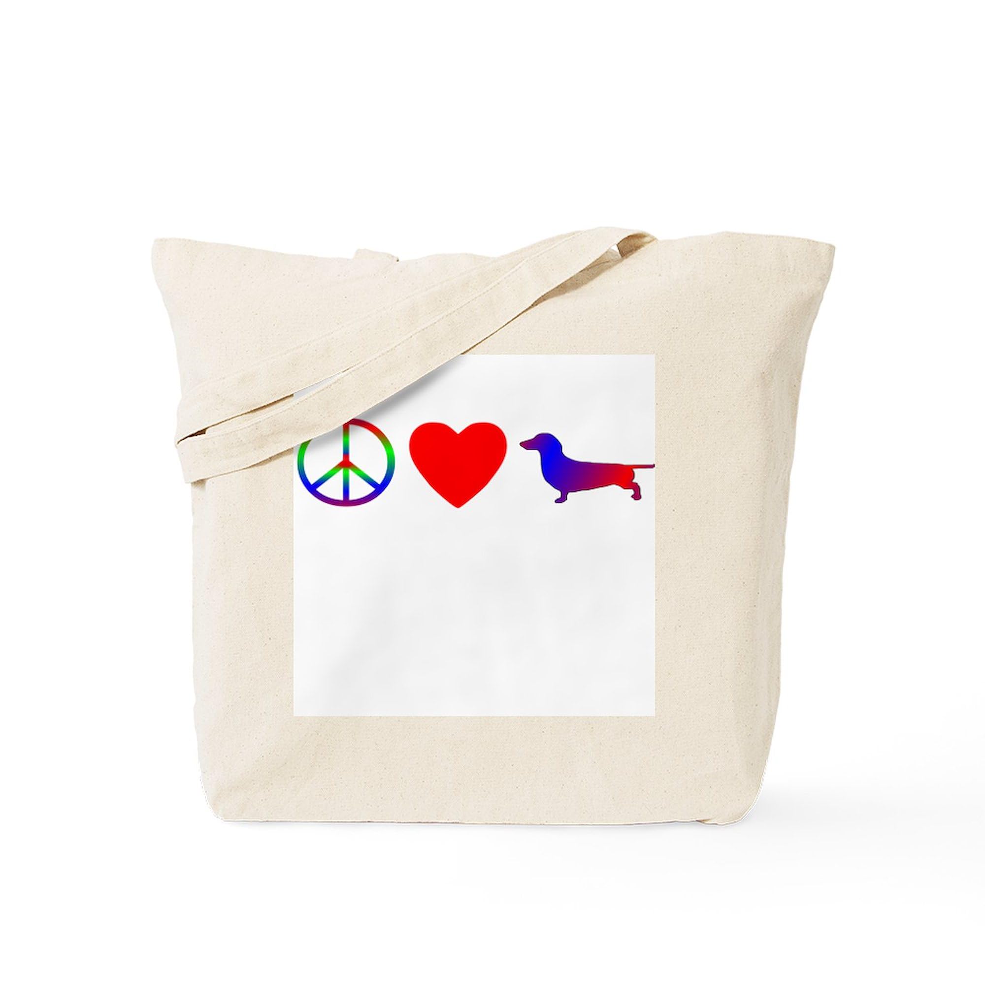 Peace, Love, Dachshund Tote Bag - Natural Canvas Reusable Shopping Bag for Groceries, Beach & Everyday Use | Eco-Friendly Cotton Tote with Dachshund Design