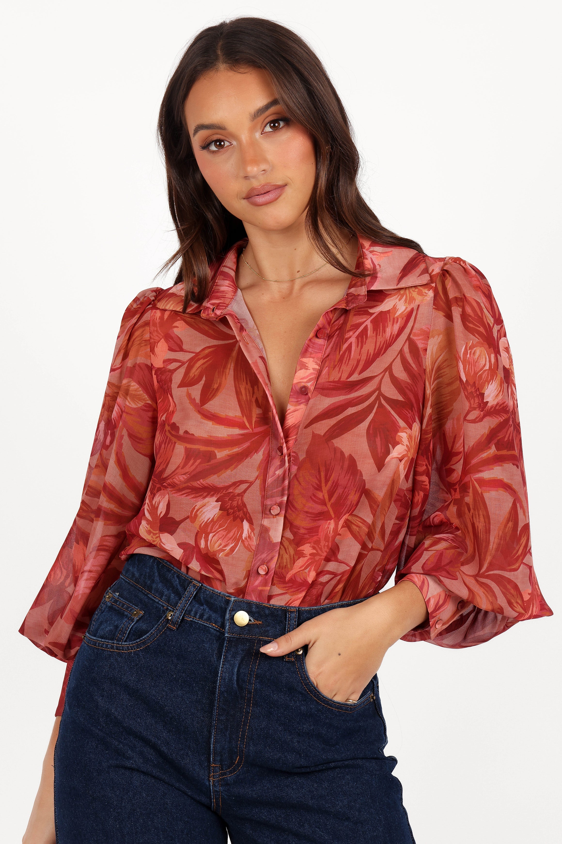 Fleetwood Blouse - Stylish Tropical Print Women's Top for Summer Beach Vacation & Casual Outings