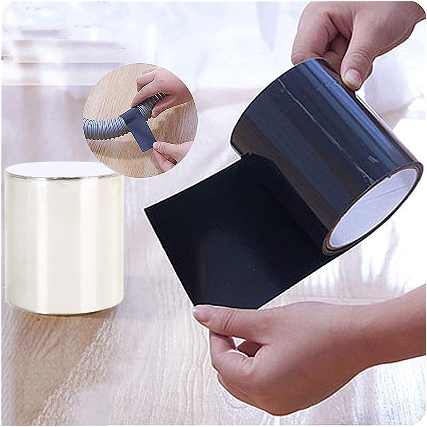 150cm Super Strong Fiber Waterproof Repair Tape - Self Adhesive Duct Tape for Leak Sealing & Gap Fixing (Black, 150cm) - Ideal for Home Repairs, Plumbing, Automotive & Outdoor Use