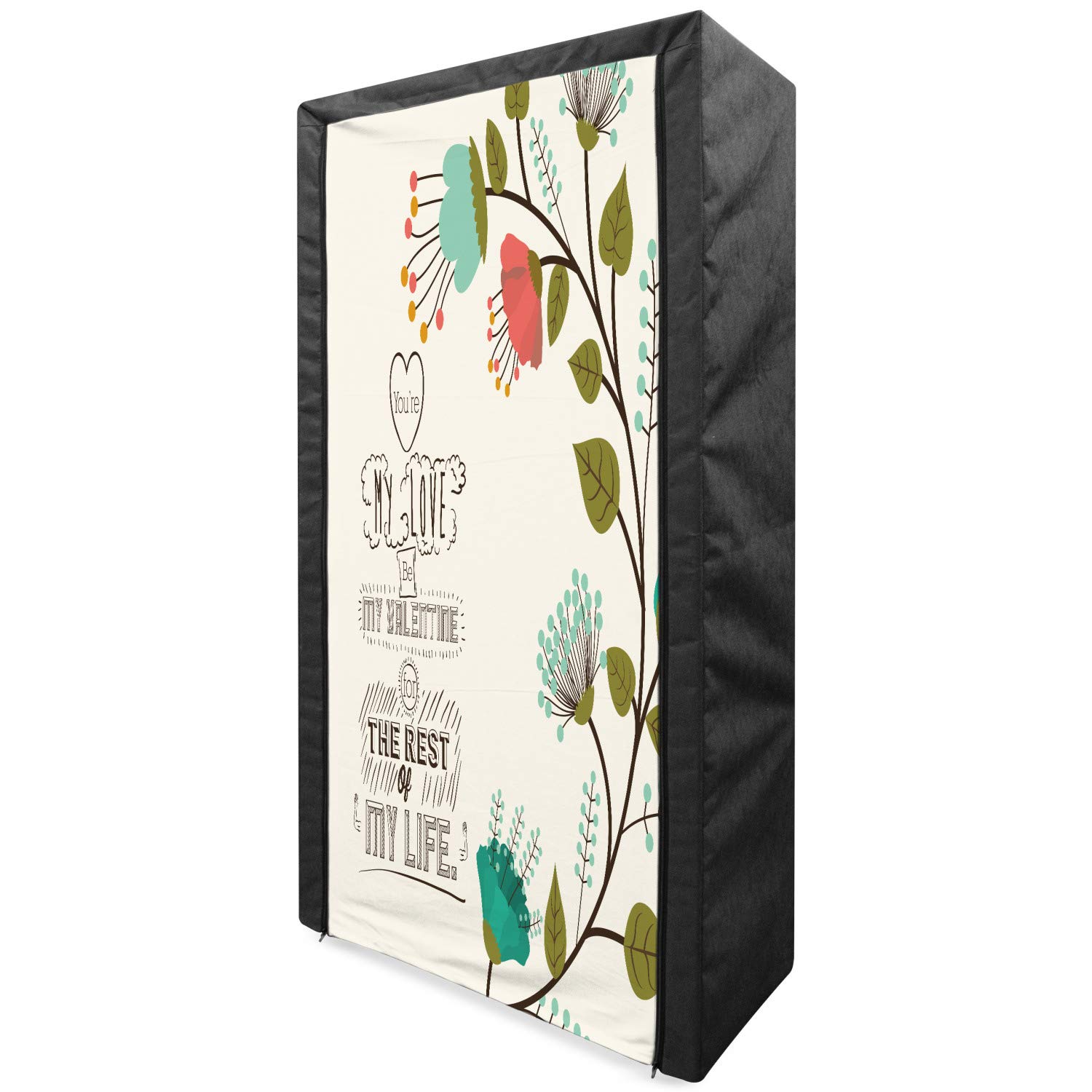 Ambesonne Valentine's Day Portable Fabric Wardrobe - Romantic Floral Print with Leaves, 33.5