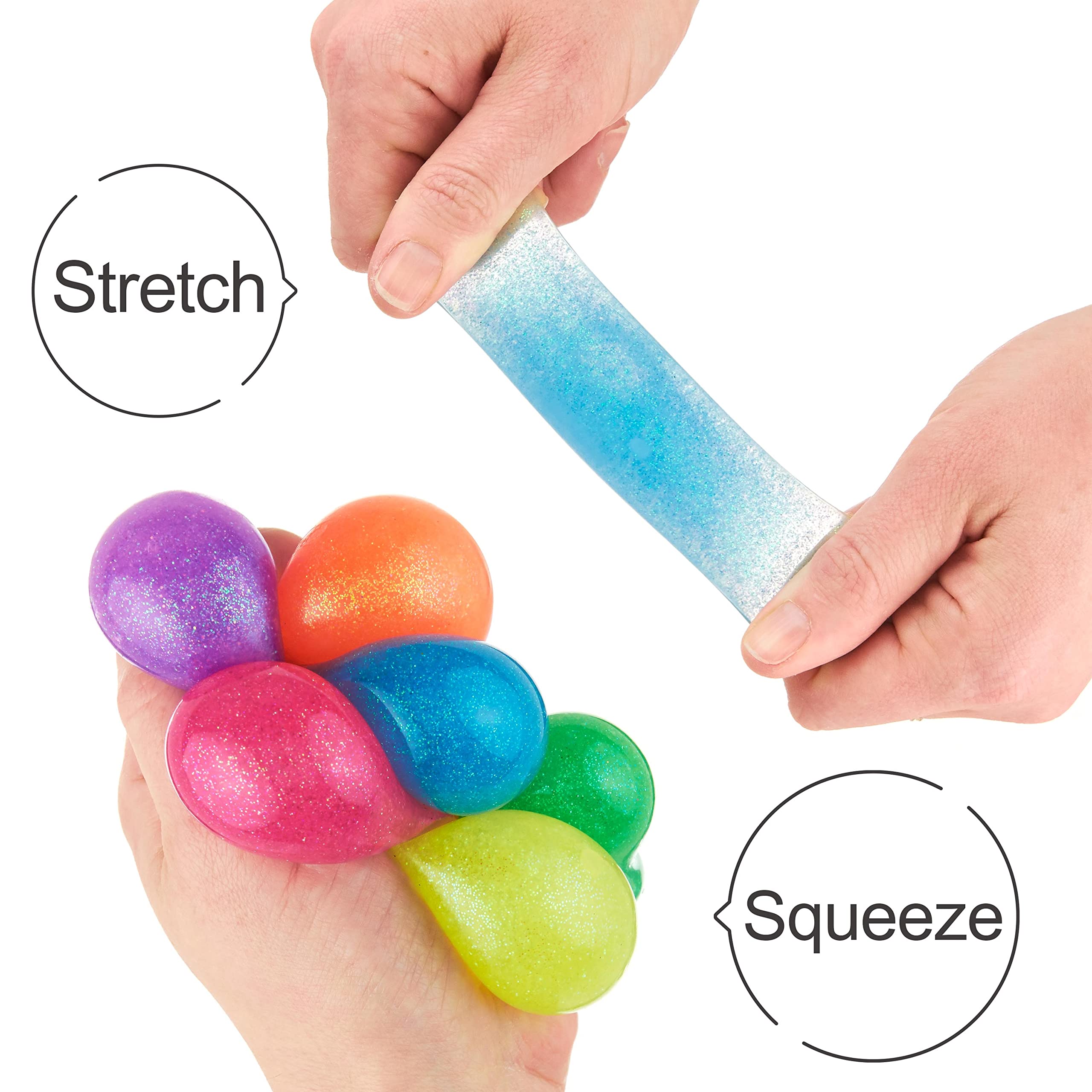 12-Piece Squeeze Ball Set - Assorted Glitter Stress Relief Fidget Toys for Adults & Kids - Anxiety Relief, Sensory Toys for Office, Classroom & Home Use - Squish, Squeeze & Throw Fun Stress Balls