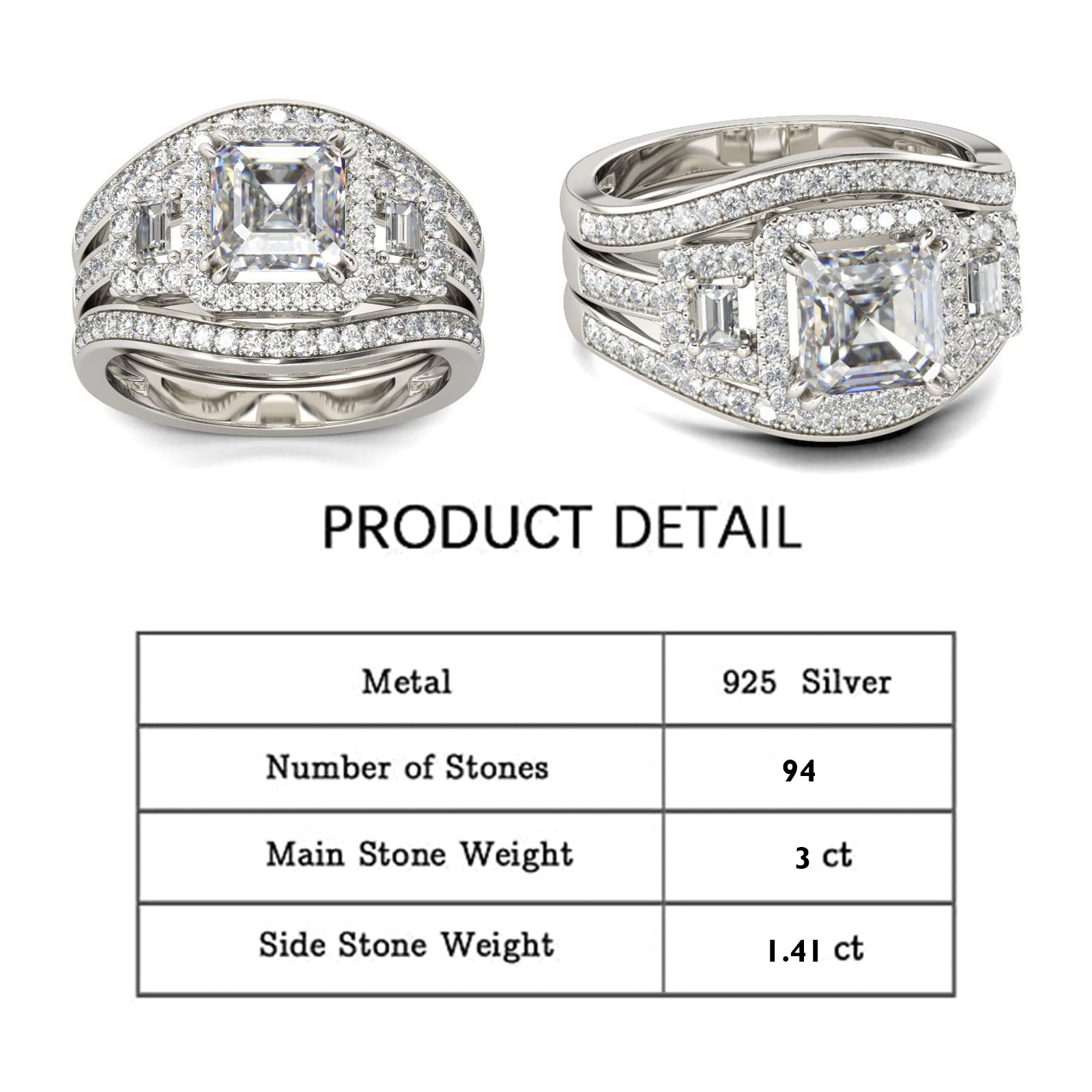 Jeulia 3 Carat Diamond Band Ring - 14K Gold & Sterling Silver Three Stone Bridal Set, Classic Dainty Halo Wedding Promise Ring for Anniversary - Jewelry Gift Box Included | Perfect for Engagement, Proposal & Special Occasions