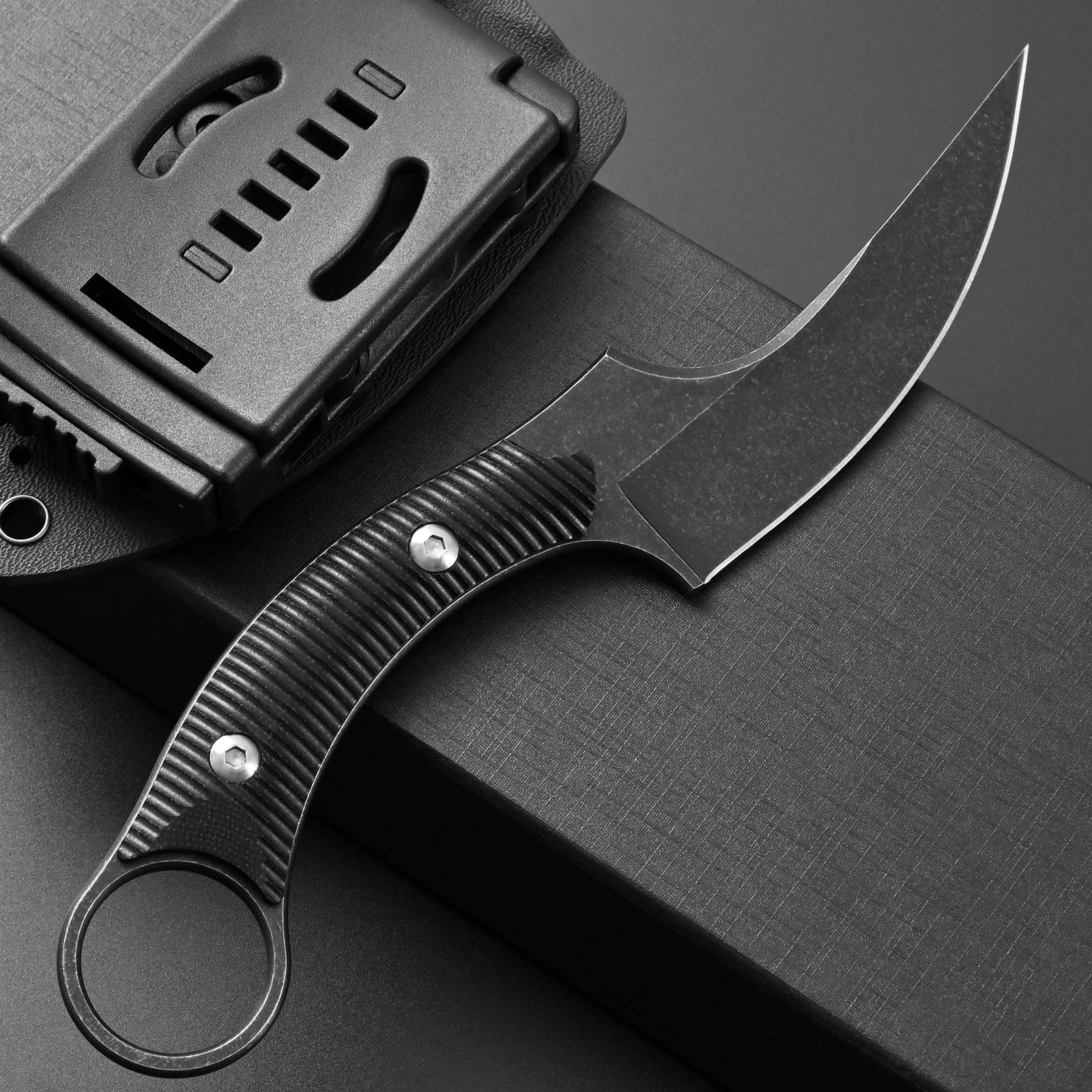 Ccanku C1490 8 Inch Fixed Blade Knife - D2 Steel Claw Knife with G10 Handle & K Sheath - Survival Knife for Outdoor, Bushcraft, Hunting, Camping - Perfect for Tactical Use, Emergency Preparedness, and Everyday Carry (EDC) - Black