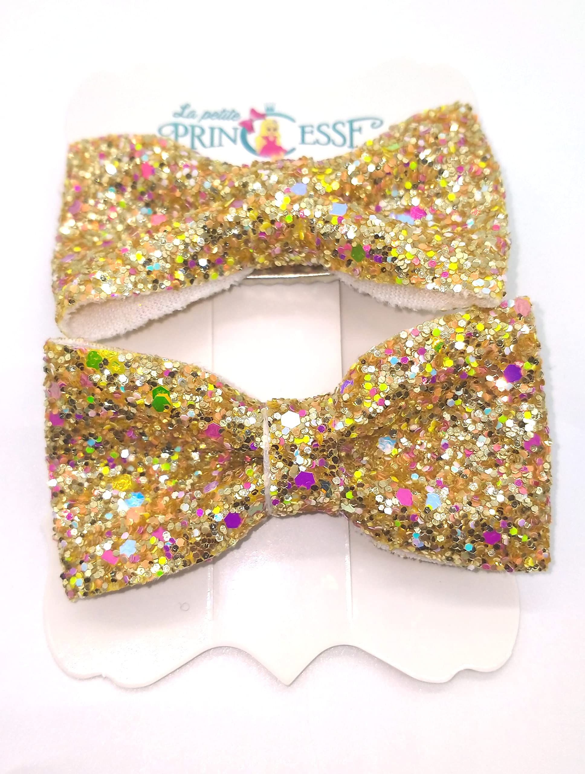 6 Pcs Handmade Glitter Hair Bows for Girls - Sparkly 3 Inch Alligator Hair Clips & Barrettes (Gold) - Perfect for Parties, School, and Special Occasions