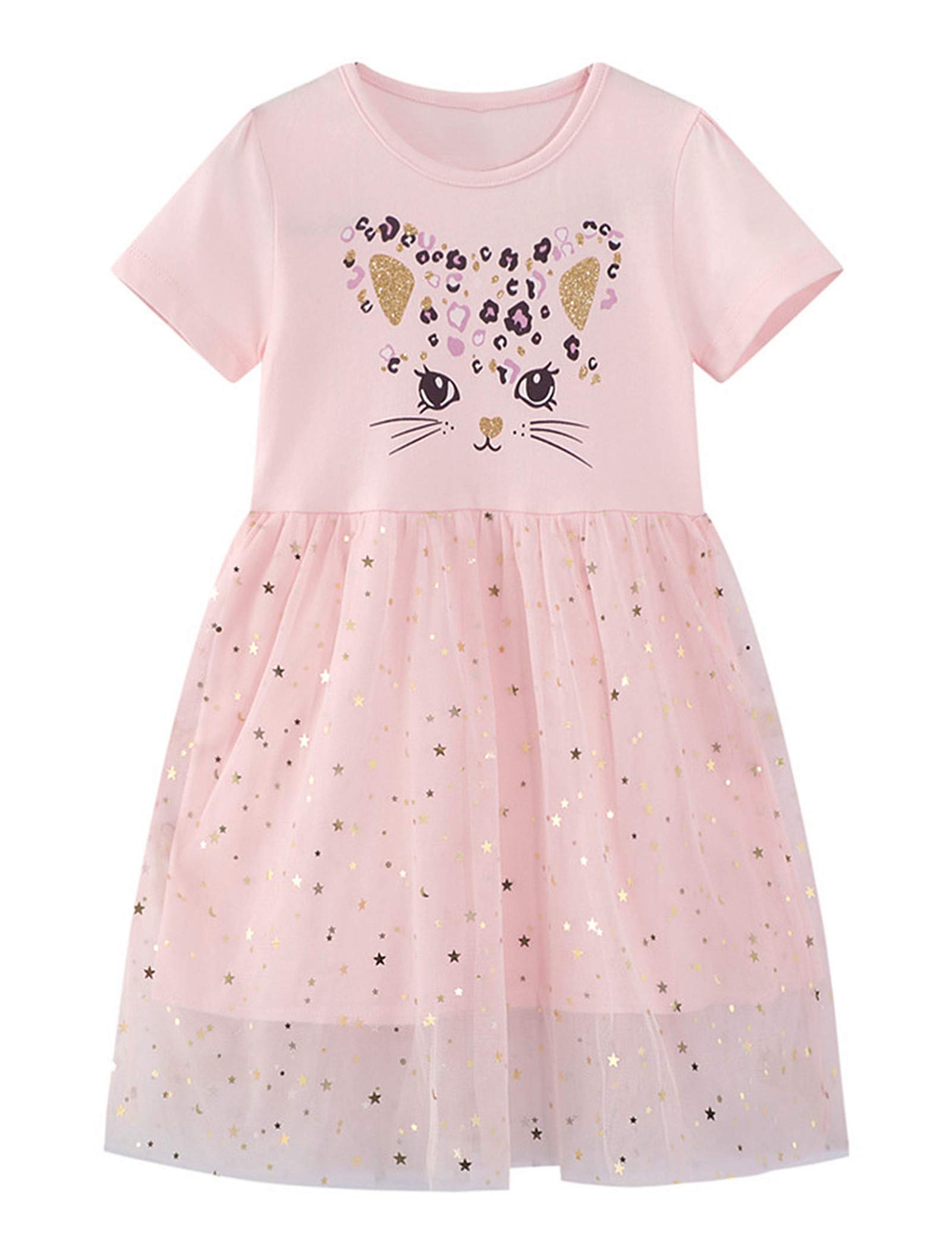 Girls Cotton Casual Pink Tulle Tutu Dress - Short Sleeve Summer Tunic Top Playwear for Toddlers 4T | Perfect for Birthday Parties, Playdates & Photo Shoots