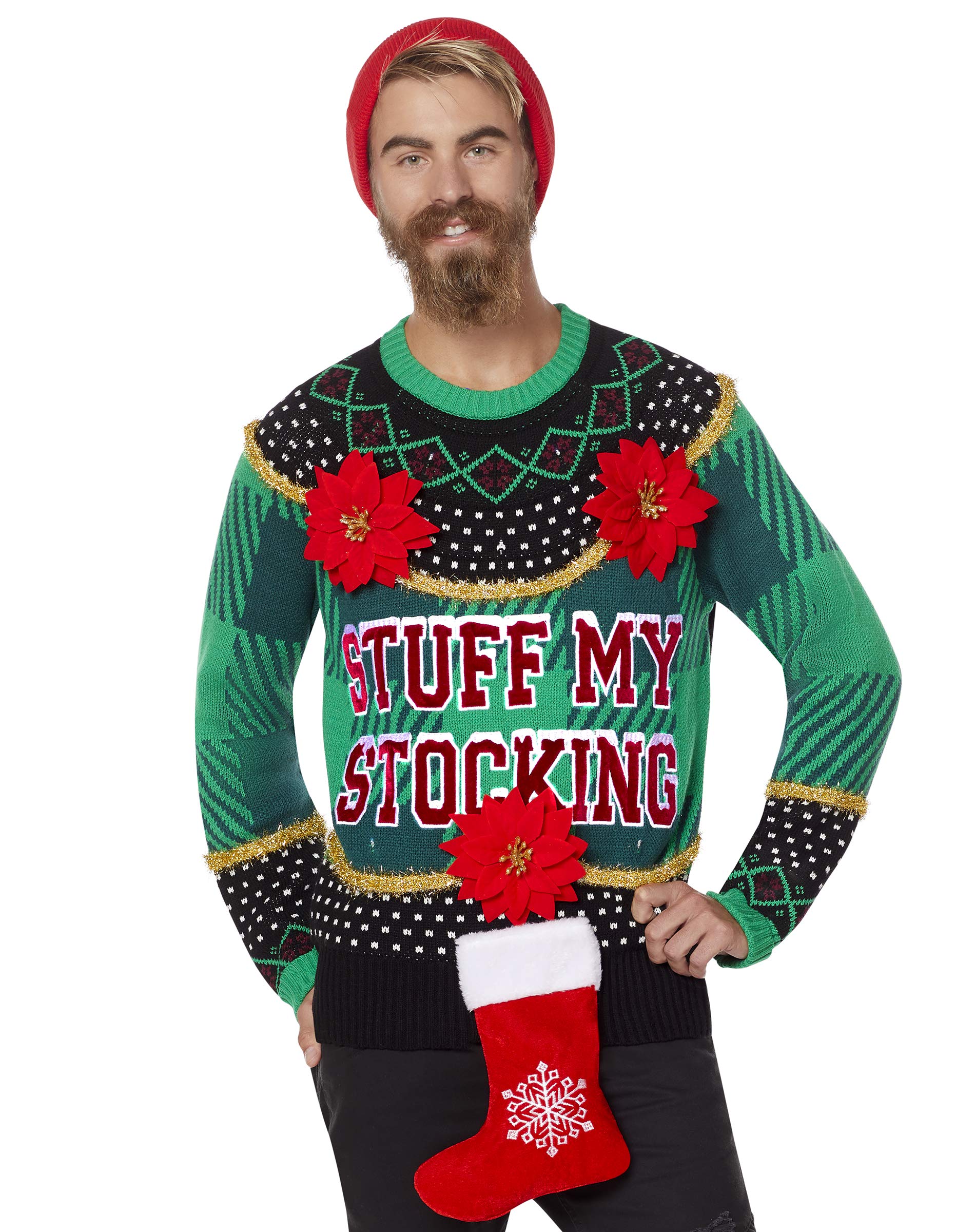 Light-Up Raglan Ugly Christmas Sweater - Funny Holiday Party Outfit for Xmas Gifts & Festive Family Gatherings