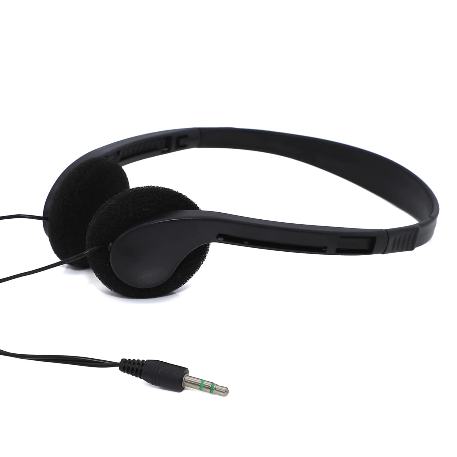 Avid Products AE-08 50 Pack Black Disposable On-Ear Headphones with 3.5mm Plug - Bulk Headphones for Schools, Gyms, Airlines & Events