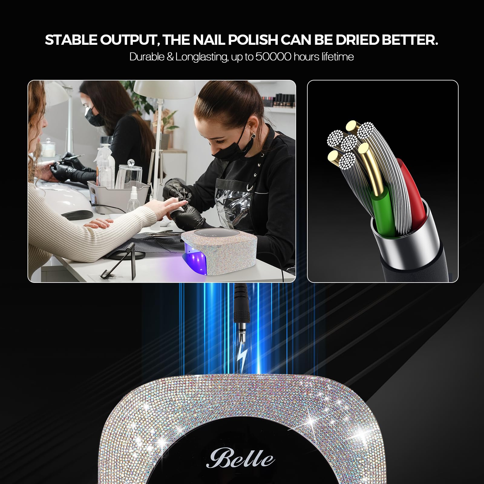 Professional UV LED Nail Lamp for Gel Nails - 4 Timer Modes, Fast Drying with Diamond Rhinestone Decor - Perfect for Home Manicures, Nail Salons & DIY Nail Art