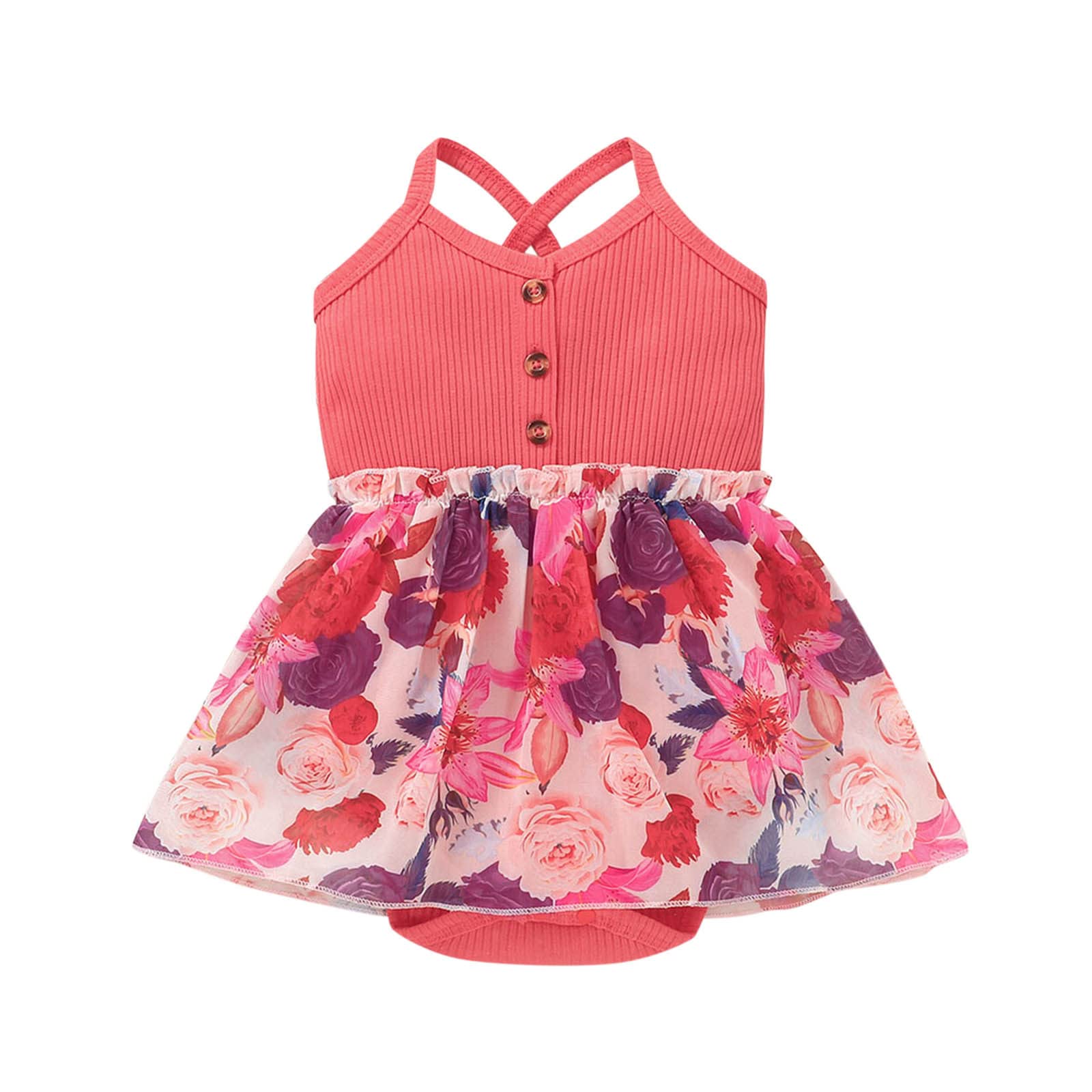 Floral Print Baby Bodysuit - Sleeveless Romper with Suspenders for Infant Girls (18 Months) | Spring Outfit for Photos, Parties & Playtime
