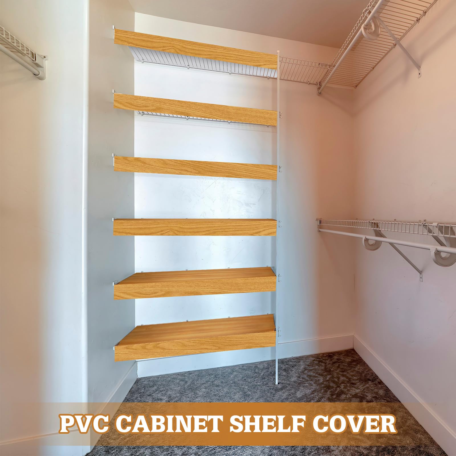 Hoolerry 5-Pack 33 x 16 Inch PVC Wire Shelf Covers - Wood Grain Finish, Lightweight Decorative Shelf Liners for Closet, Pantry, Bathroom & Kitchen Organization (Not Wood, Limited Weight Capacity) - Perfect for Home Storage and Cabinet Makeover Projects