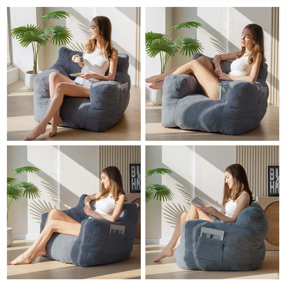 MAXYOYO Sherpa Bean Bag Chair - Boucle Tufted Bean Bag Sofa for Living Room, Bedroom & Game Room - Soft Lounge Chair for Adults & Kids in Dusty Blue - Perfect for Relaxing, Reading & Movie Nights
