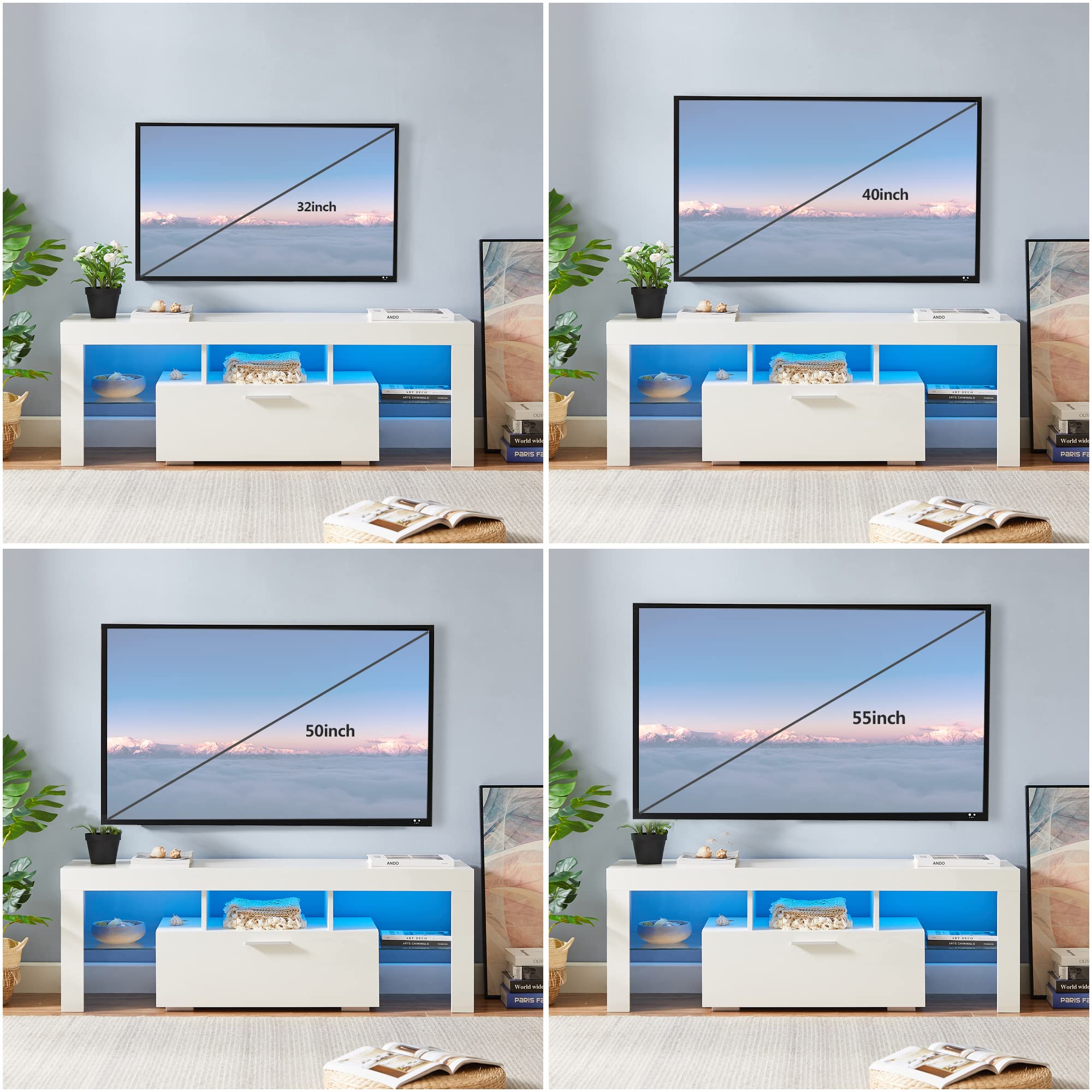 Modern High Gloss LED TV Stand for 55-75 Inch TVs - Entertainment Center with Adjustable Shelves, Sturdy TV Cabinet for Living Room & Bedroom (White) - Perfect for Home Theater Setup & Gaming Console Storage
