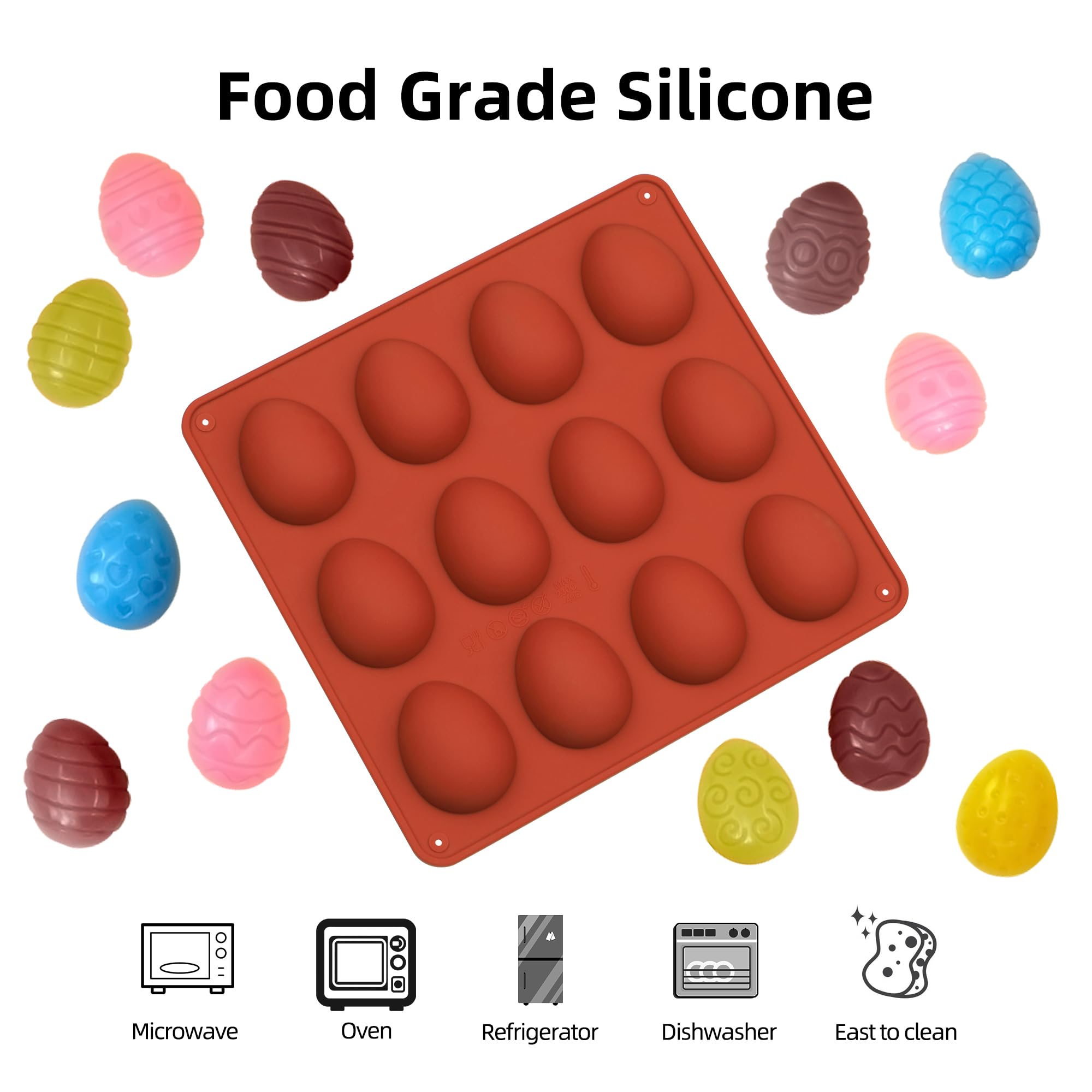 Easter Egg Chocolate Molds Set of 3 - 12 Design Silicone Candy Molds for Easter Treats, Non-Stick for Chocolate, Ice Cubes, Resin & Epoxy - Perfect for DIY Candy Making, Party Favors & Holiday Baking