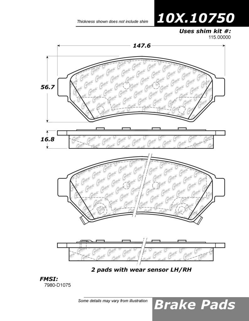 Centric Parts 105.10750 PosiQuiet Ceramic Brake Pads - Premium Brake Pads for Smooth & Quiet Performance | Perfect for Daily Commuting & City Driving