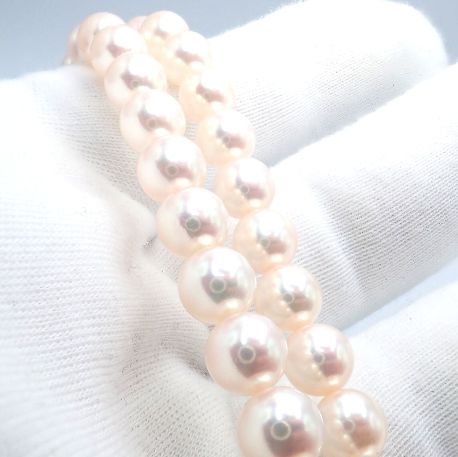 Authentic Mikimoto 18k Yellow Gold Diamond Double Strand 8mm Pearl Necklace - Elegant Jewelry for Weddings, Anniversaries & Special Occasions