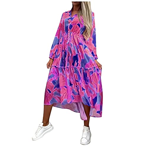 Women's Summer Dresses - Floral Printed Loose Fit Long Sleeve Swing Dress for Casual Wear, Beach Vacation & Date Night | Breathable & Stylish Fashion Outfit