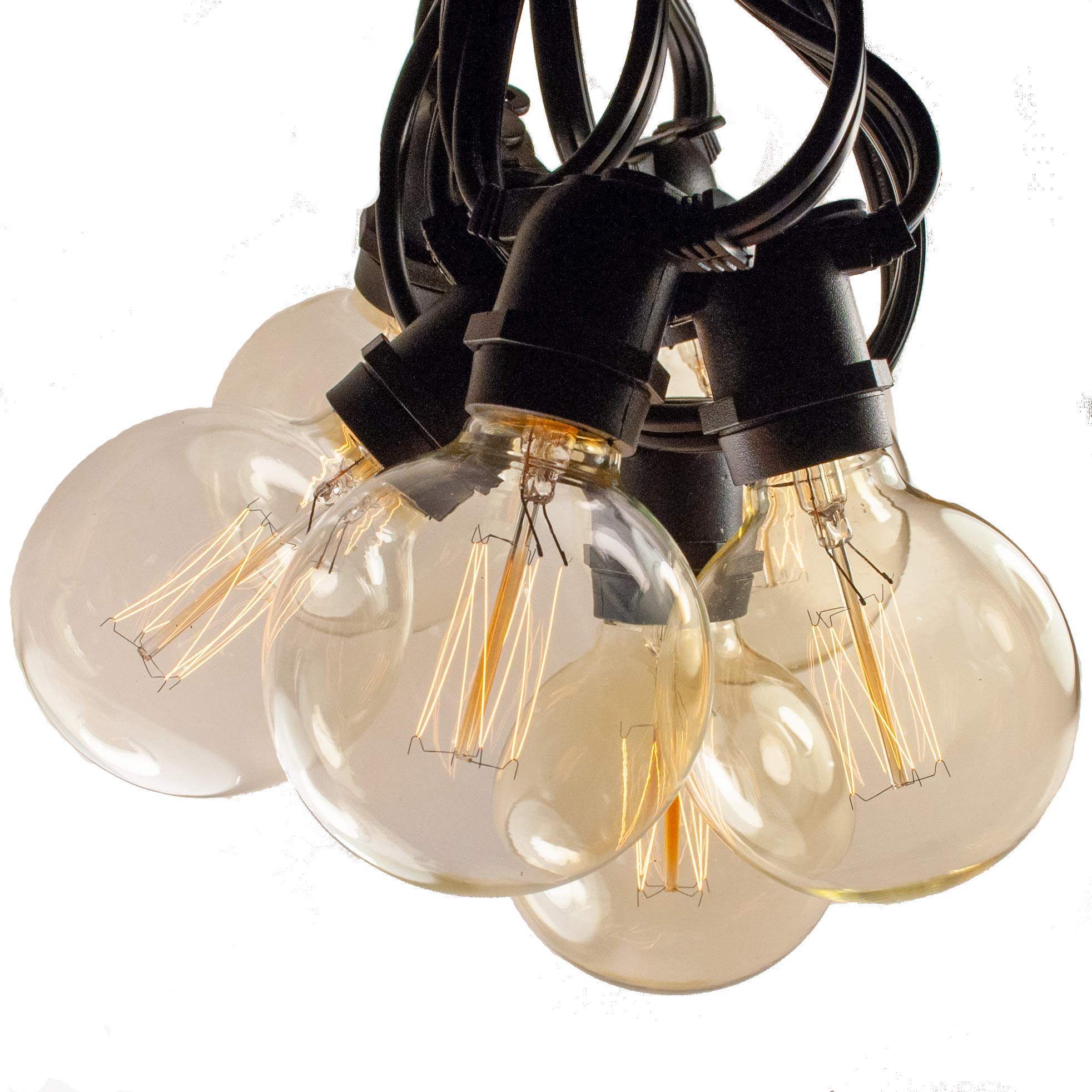 Commercial Edison Bulb Outdoor String Lights - 50 ft Black Wire with Hand-Threaded Filament (G60 Lantern Style) - Perfect for Patio, Garden, Wedding & Restaurant Decoration