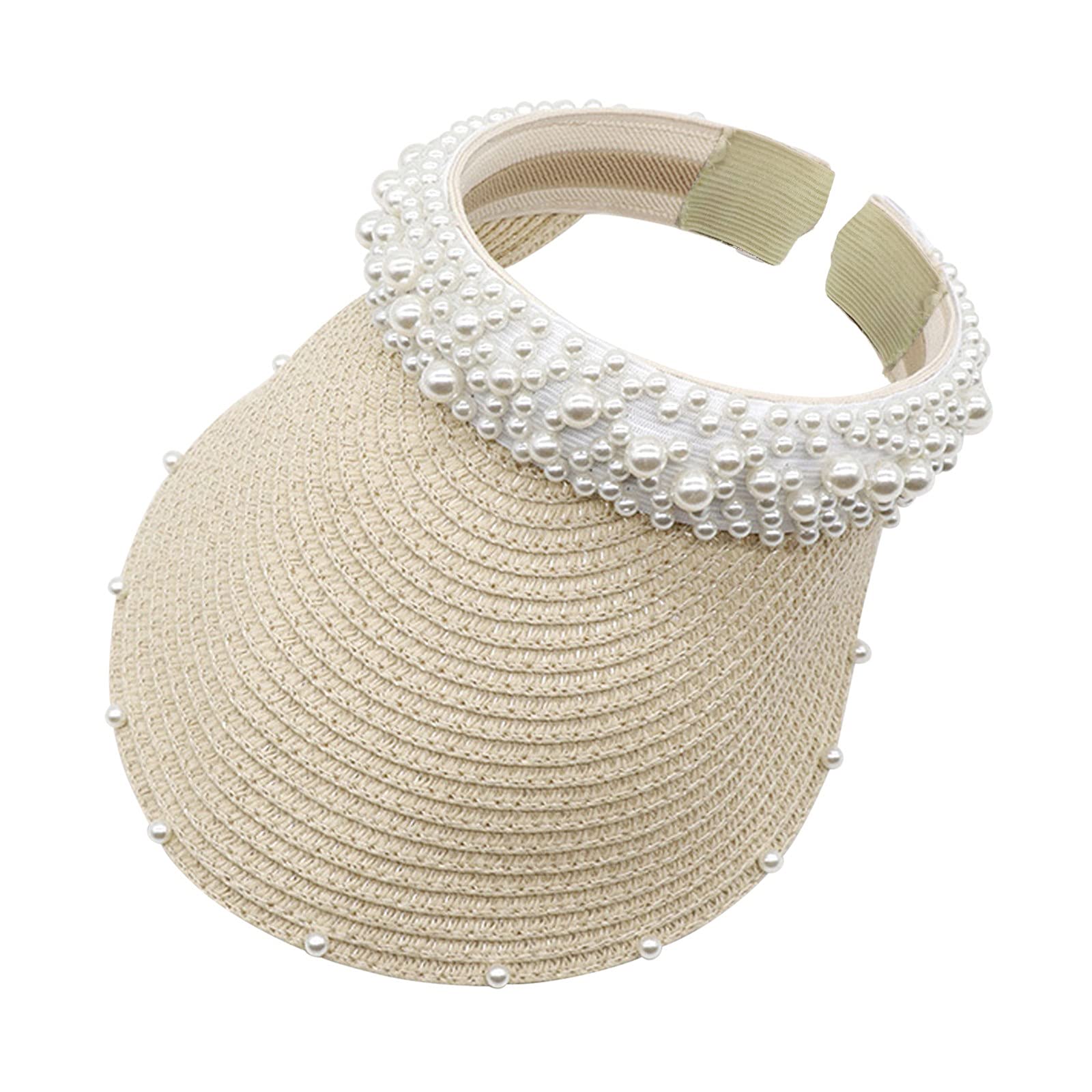 Women's Sun Hat with Pearl Embellishment - UV Protection Wide Brim Hollow Design for Summer Outdoor Activities, Beach, and Gardening