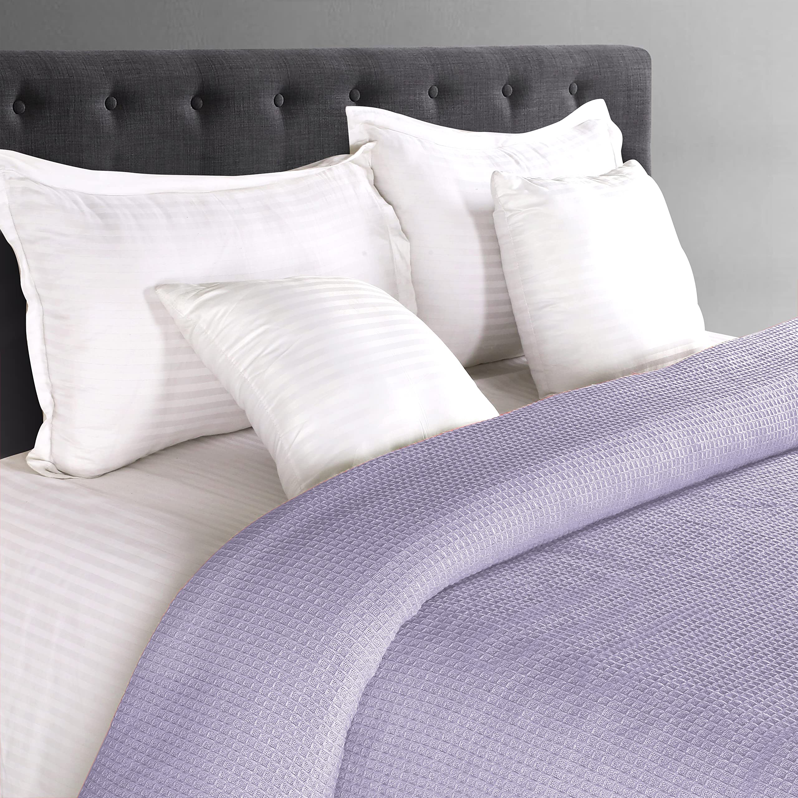 GLAMBURG 100% Cotton Thermal Blanket - King Size Soft Waffle Weave Blanket for All Seasons | Breathable, Cozy & Warm Bed Blanket in Purple | Perfect for Bedroom, Couch, Camping & Gifts