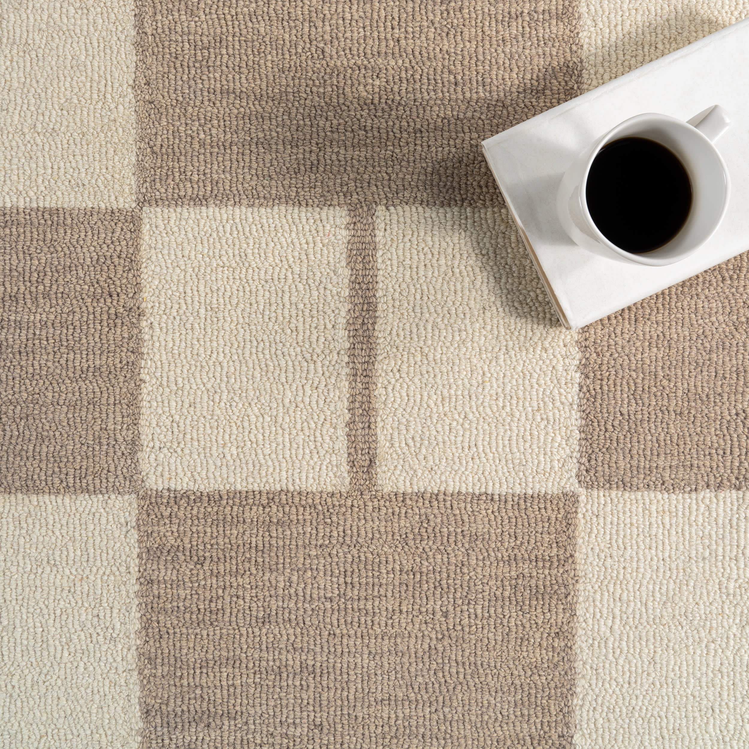 Modern Caitlin Geometric Wool Area Rug - Soft Beige Home Decor for Living Room, Bedroom & Office | Non-Slip & Durable Floor Covering