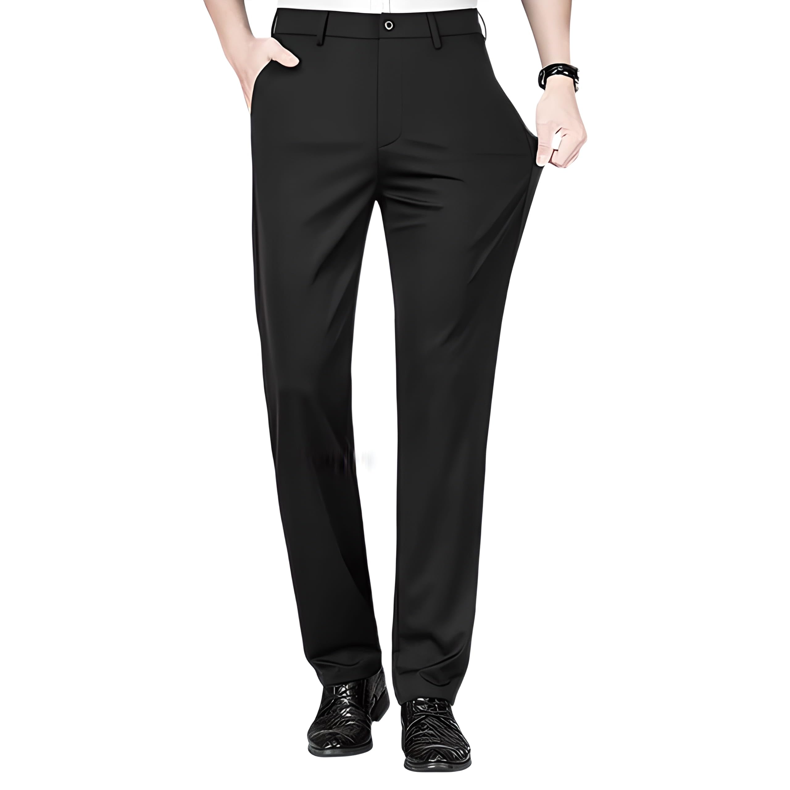 Men's Stretch Dress Pants - Classic Fit Flat Front Work & Golf Pants - Lightweight Comfort for Office, Business Casual & Outdoor Activities