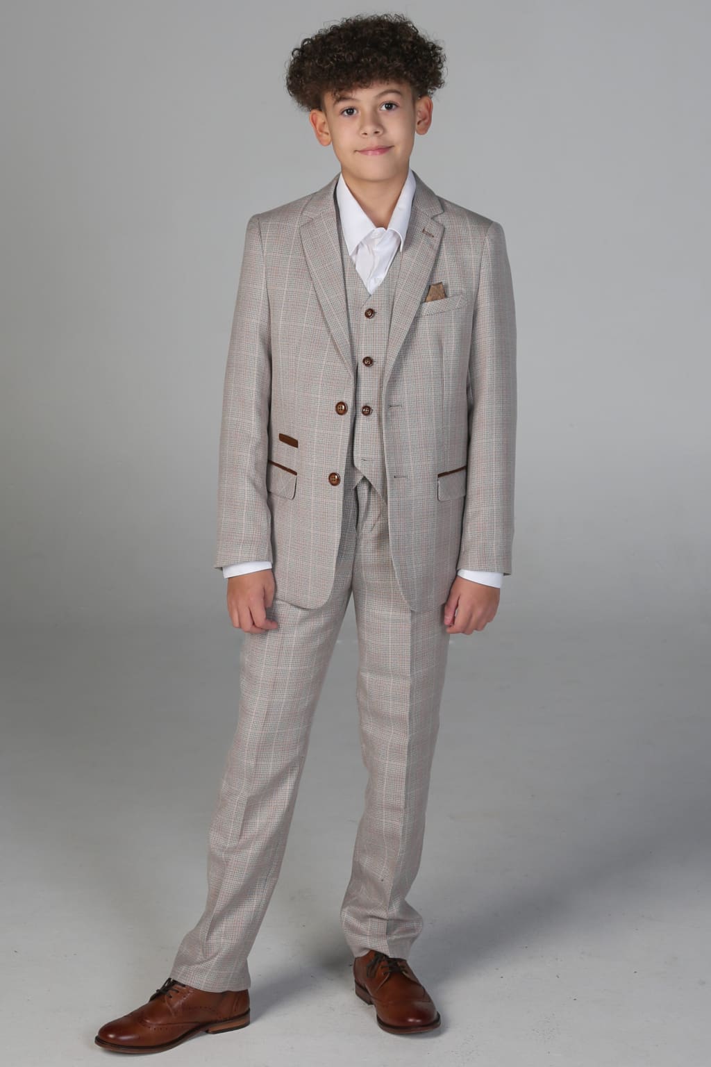 Boys' Leo Beige 3-Piece Suit Set | Formal Blazer, Vest & Pants | Perfect for Weddings, Parties & Special Occasions