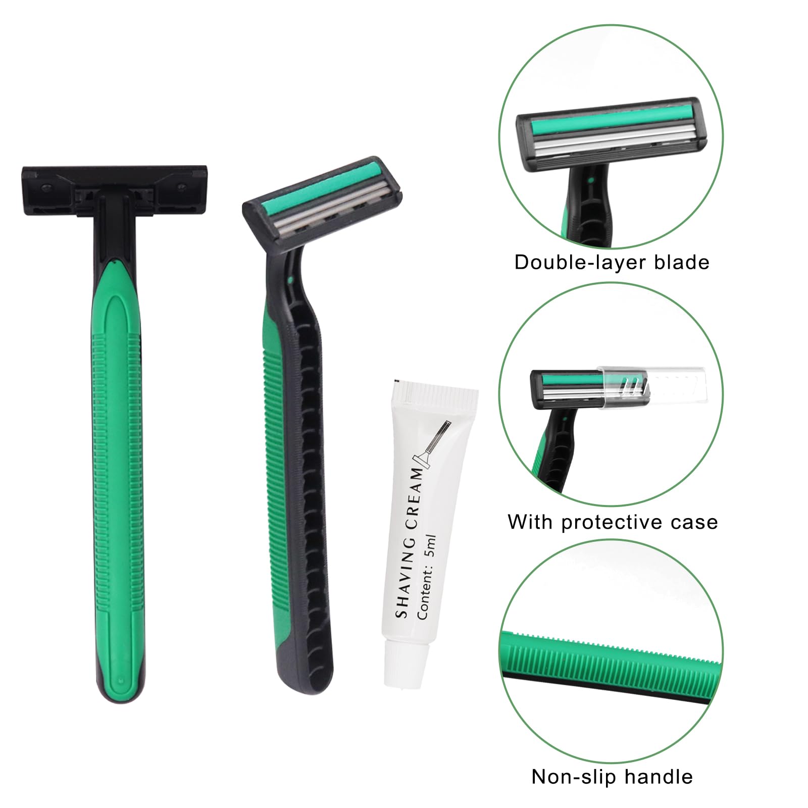 Bulk Disposable Razors with Knife Cap & Shaving Cream - 100 Individually Packed Razors for Hotels, Shelters, Nursing Homes, Charities & Churches - Perfect for Travel, Grooming Kits & Emergency Hygiene Supplies