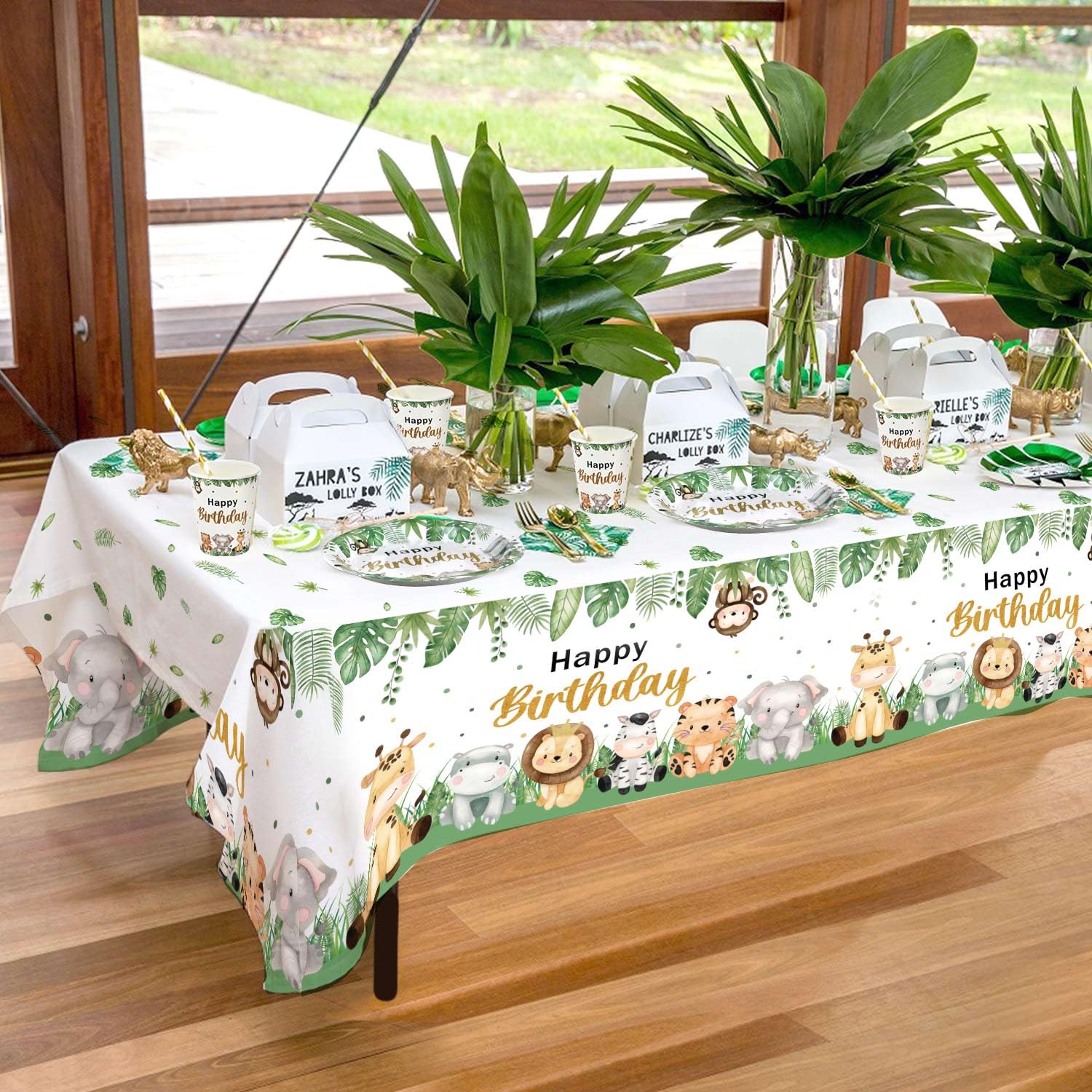 3Pcs Safari Jungle Birthday Party Tablecloths - Wild One Birthday Decorations, 54 x 108 Inch Large Rectangular Zoo Animal Print Table Covers for Boys Kids Birthday Parties - Perfect for Jungle Theme Decor, Baby Showers & Outdoor Celebrations