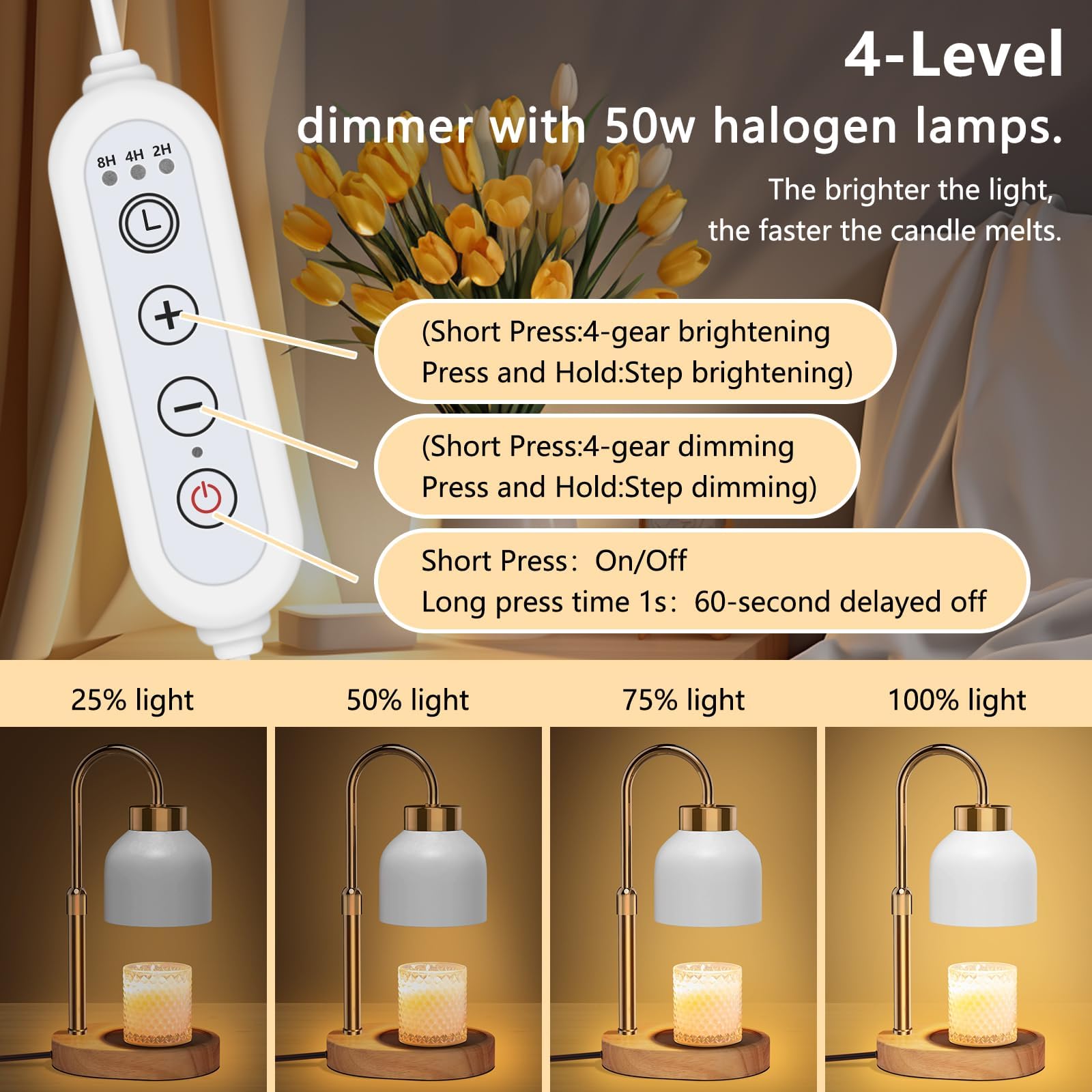 Electric Candle Warmer Lamp with Timer & Dimmer - Adjustable Height & Brightness, Includes 2 Bulbs - Modern Wax Warmer for Home Decor, Perfect Gift for Women & Moms (Birthday, Housewarming) - Ideal for Relaxation, Aromatherapy & Cozy Ambiance