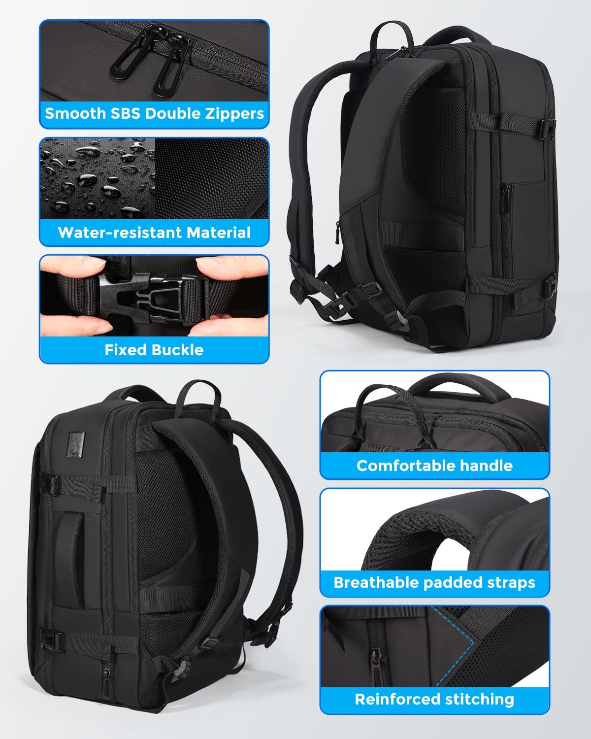 Men's Travel Backpack - Flight Approved Carry-On Backpack with USB Charging Port, Water Resistant Expandable Laptop Daypack (Fits 17.3 Inch Laptop) - Perfect for Business Travel, College & Work Commute