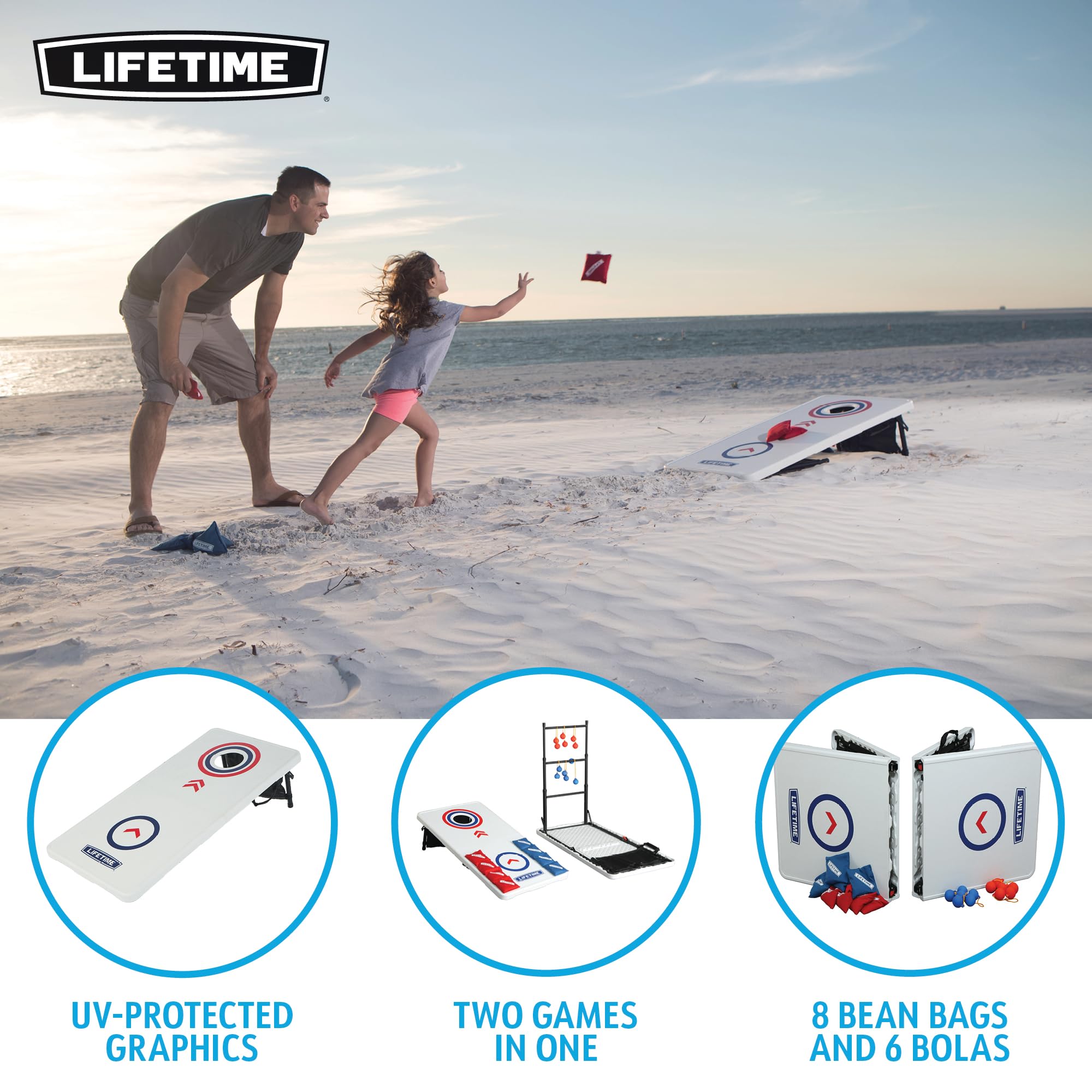 Premium Heavy Duty Cornhole Set with Ladder Golf & Table - Outdoor Lawn Games for Backyard, Tailgating, and Parties - Durable All-Weather Bean Bag Toss Combo