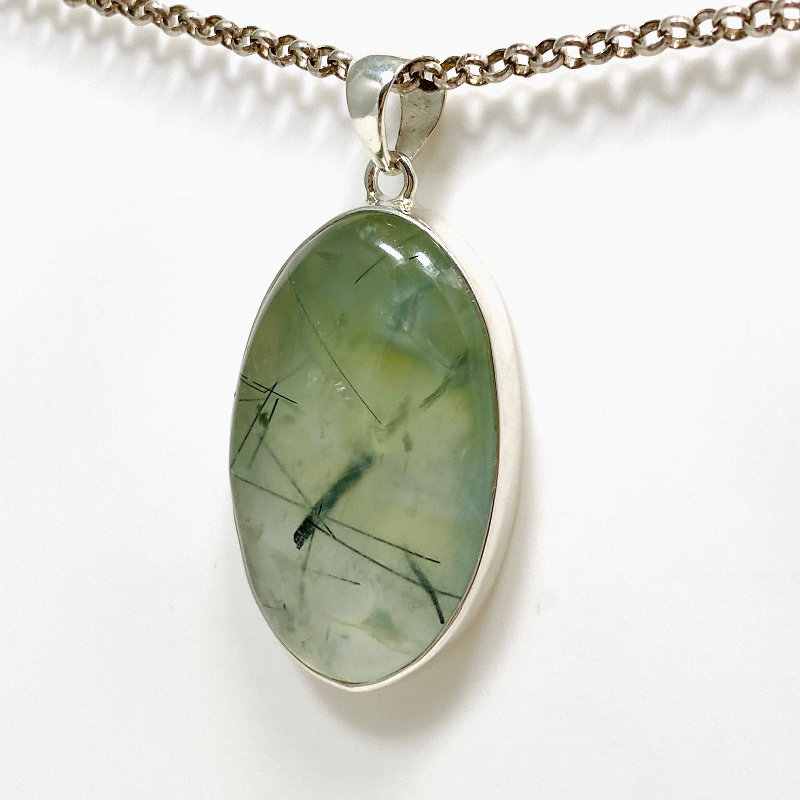 Natural Prehnite and Epidote Oval Pendant Necklace KPGJ4287 - Elegant Gemstone Jewelry for Women, Perfect for Daily Wear & Special Occasions