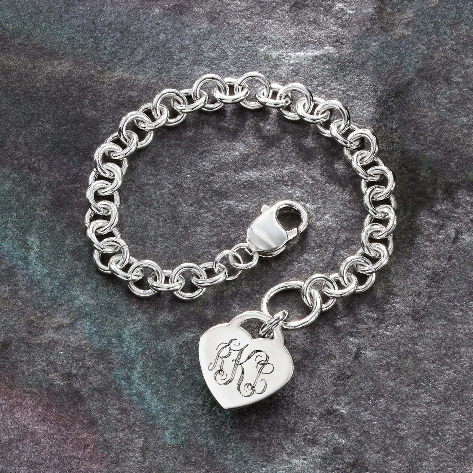 Ross-Simons Sterling Silver Personalized Heart Charm Bracelet - Custom Engraved Name Jewelry for Women, Gift for Her - Perfect for Anniversaries, Valentine's Day & Special Occasions