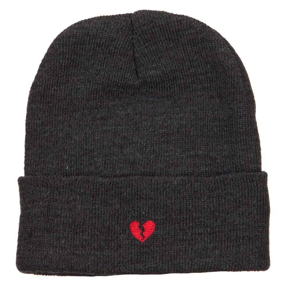Mini Broken Heart Embroidered Long Beanie - Winter Warm Knit Hat for Women & Men - Perfect for Cold Weather, Outdoor Activities, and Fashion Accessories