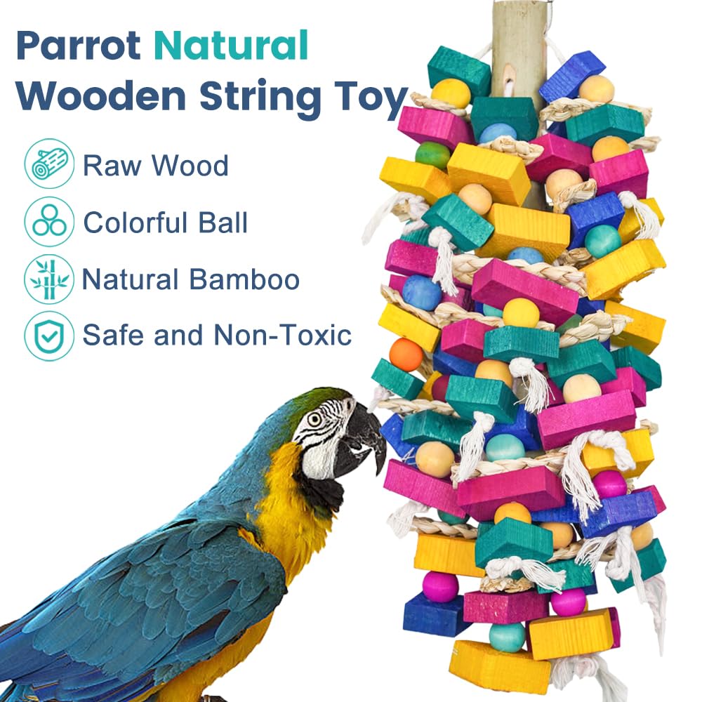 **Colorful Large Parrot Chewing Toys for Macaws, Cockatoos & African Greys - Natural Wooden Bird Cage Toy for Medium to Large Birds - Perfect for Playtime & Mental Stimulation**