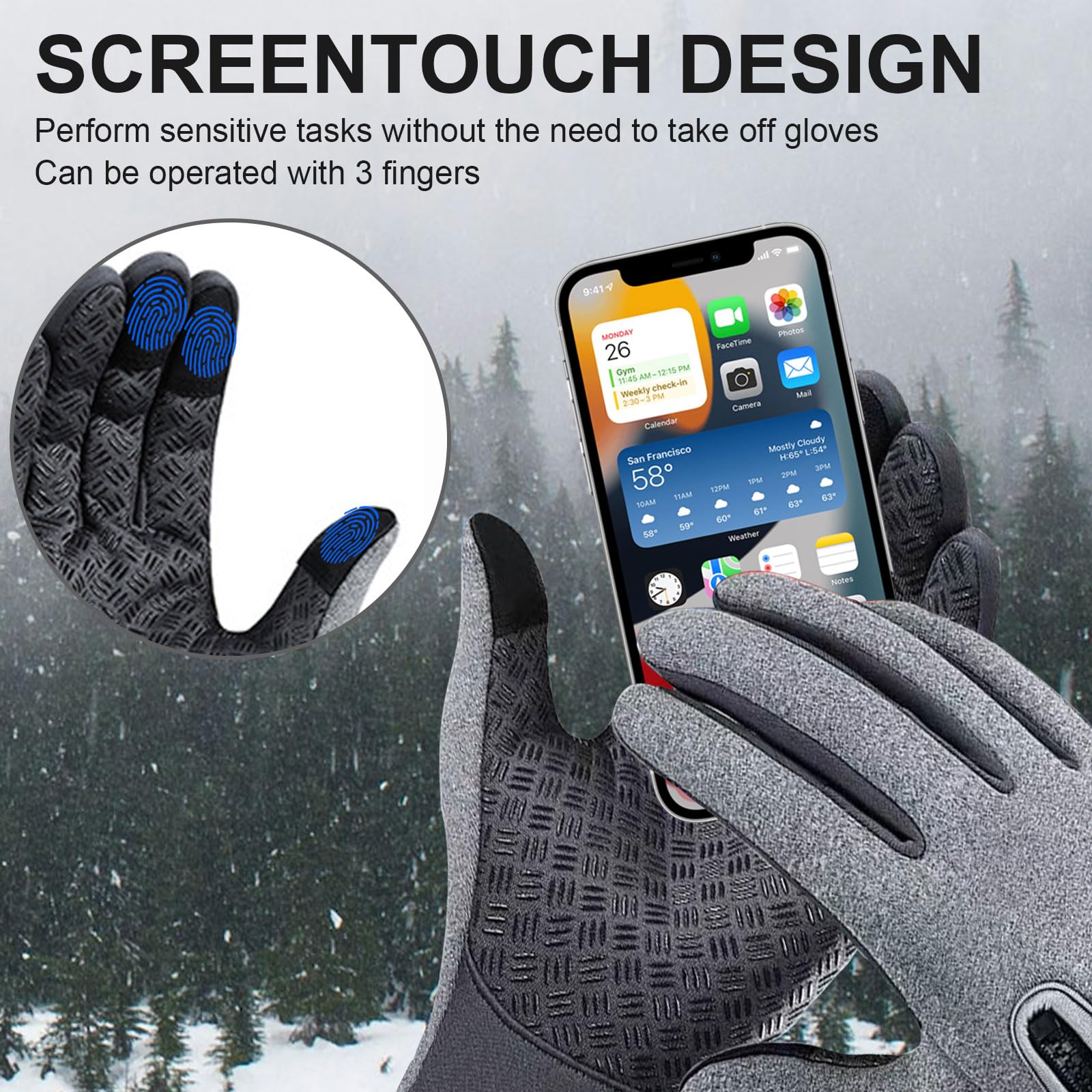 Winter Gloves for Men & Women - Anti-Slip Touchscreen, Windproof & Thermal Cycling Gloves for Cold Weather - Perfect for Walking, Riding, Driving & Outdoor Activities
