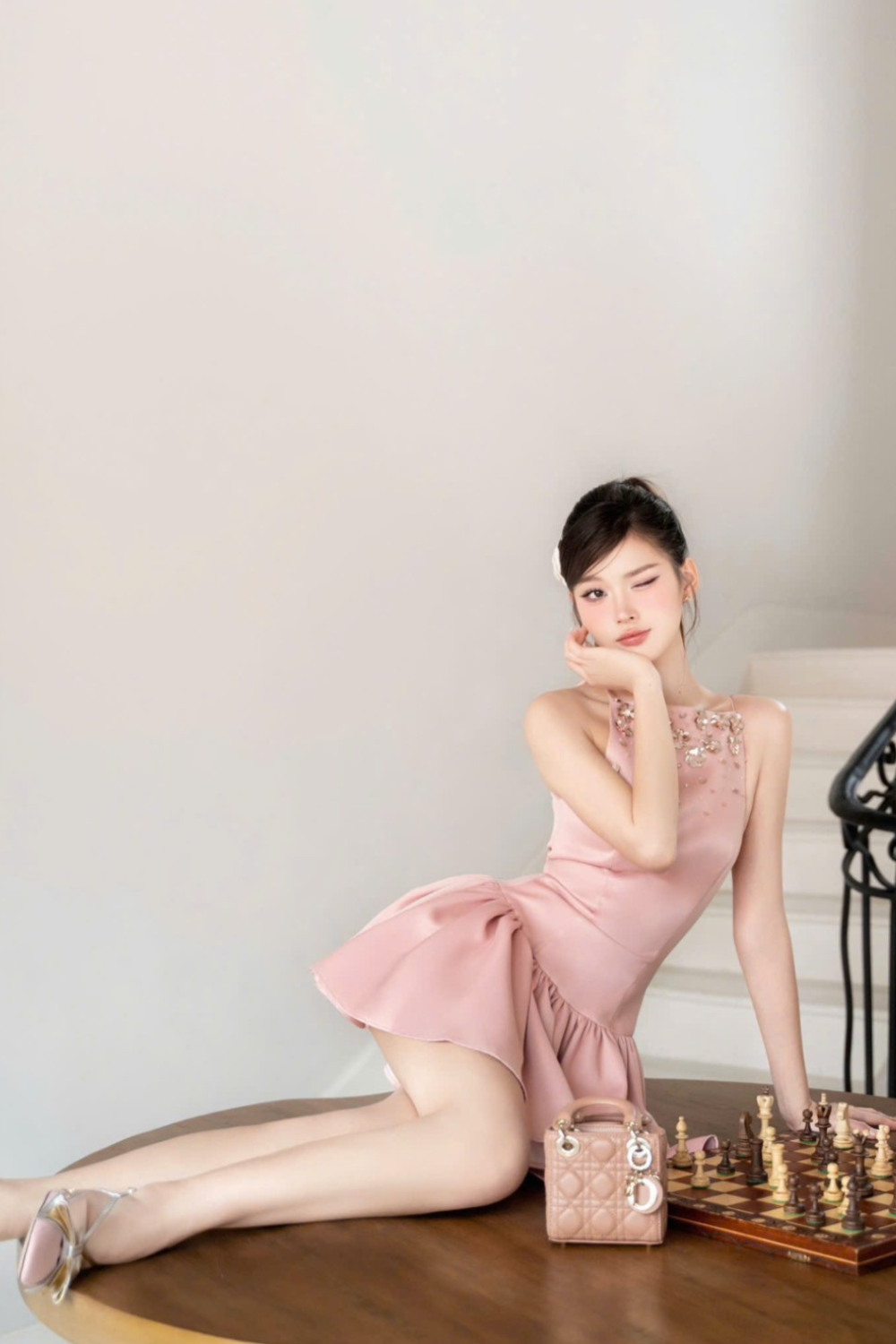 Pink Crystal Embellished Vest Mini Dress for Women - Elegant Party, Wedding & Evening Wear