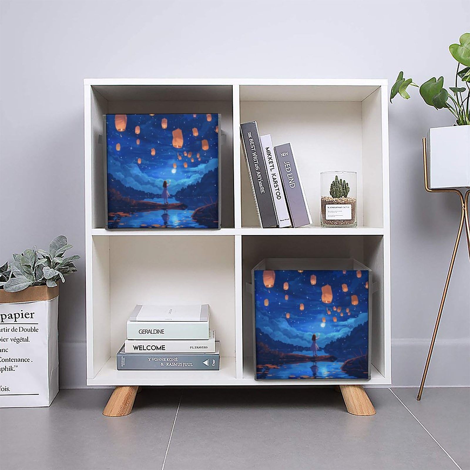 Foldable Storage Bins with Handles - Lake Lanterns Design Collapsible Organizer Baskets for Home, Office & Closet (1-Pack) - Perfect for Seasonal Decor, Toy Storage & Laundry Organization