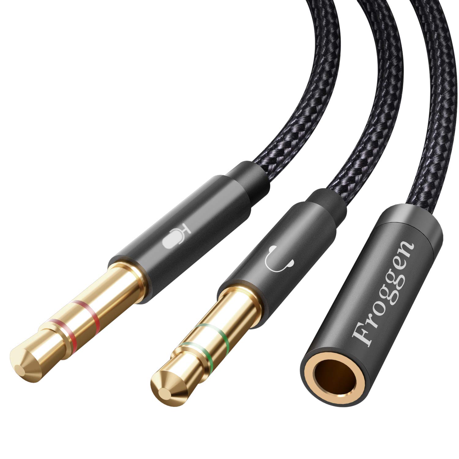Froggen 3.5mm Headphone Splitter - CTIA Audio Mic Adapter Cable (Female to Dual Male) for Gaming Headsets - Compatible with Xbox, PS4, PC, Laptop & Desktop - 1M Black - Perfect for Multiplayer Gaming & Streaming Setups