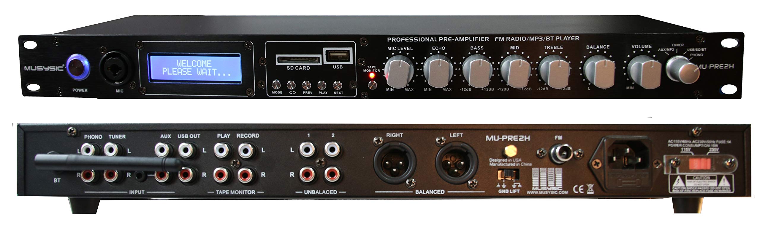 MUSYSIC MU-PRE2H Professional Audio Sound Processor Preamp - Studio Recording, Live Performance & Home Theater Audio Enhancement