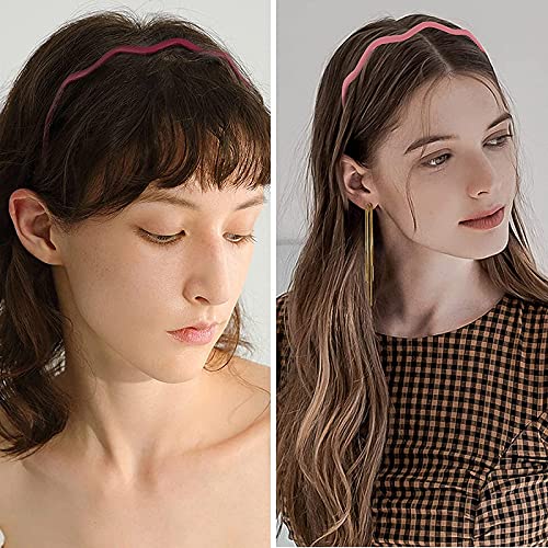 Belicia 6-Pack Matte Plastic Headbands for Women & Girls - Thin Skinny Non-Slip Hair Bands in Solid Colors - Perfect for Work, School, Gym & Everyday Styling
