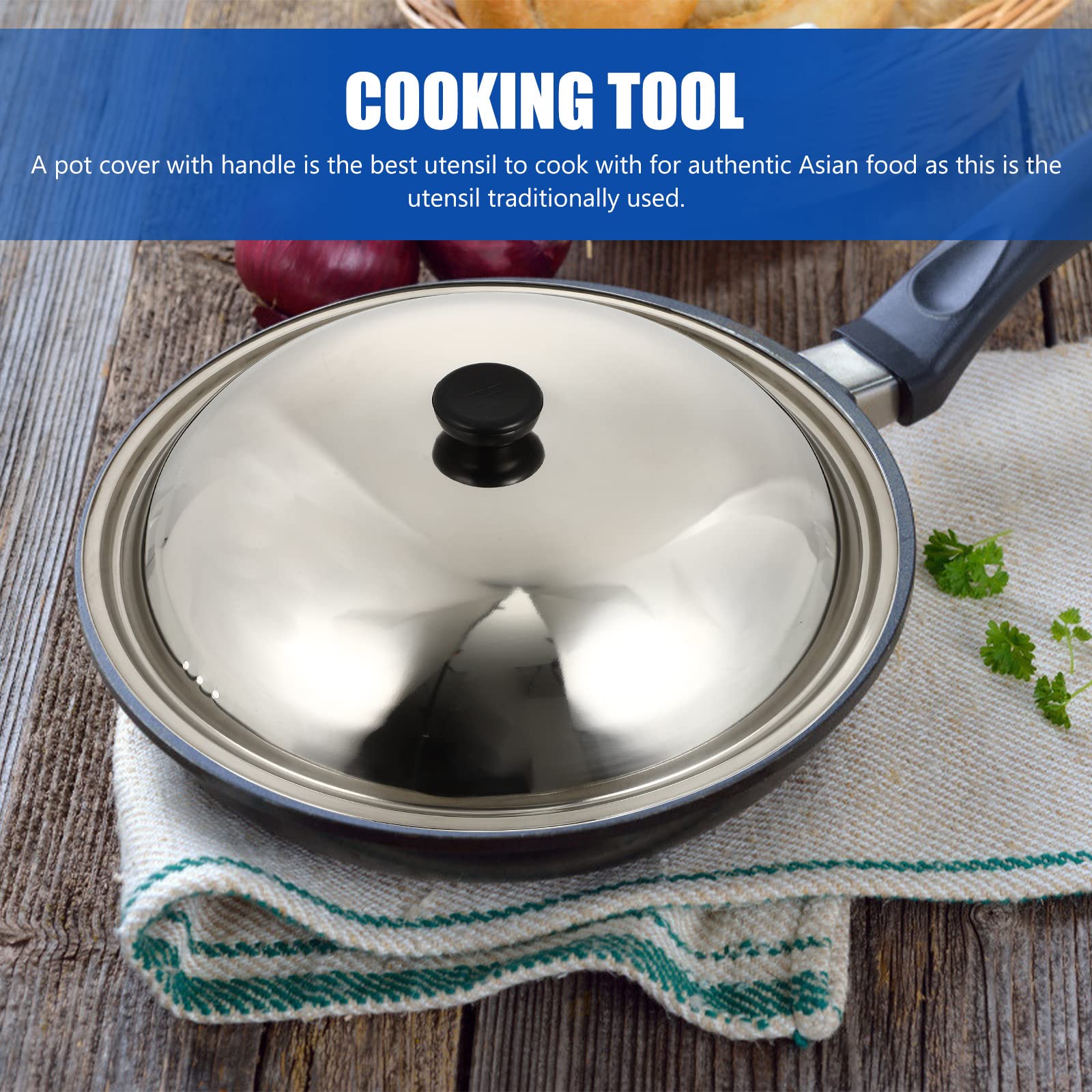 Stainless Steel Wok Lid with Round Knob - 13.7 Inch Replacement Pot Cover for Cooking Pans & Skillets | Durable Cookware Accessory for Stir-Fry, Steaming & Simmering
