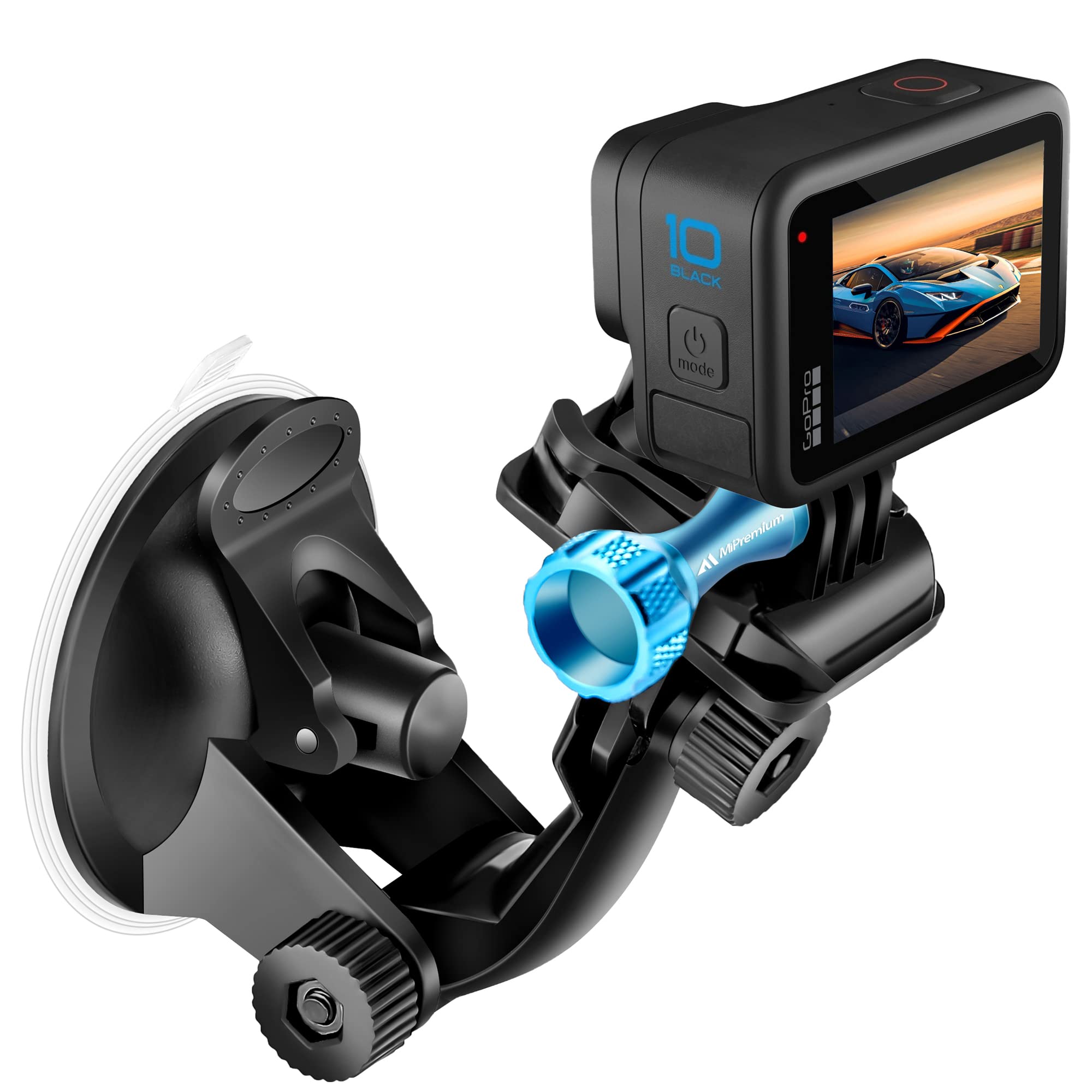 MiPremium Universal Car Suction Cup Mount for GoPro Hero 13/12/11/10/9/8/7/6/5/4/3/3+/2, Max, Hero+, Session & Action Cameras - Windshield & Glass Window Dash Cam Holder - Perfect for Cars, Trucks, Boats & Outdoor Adventures