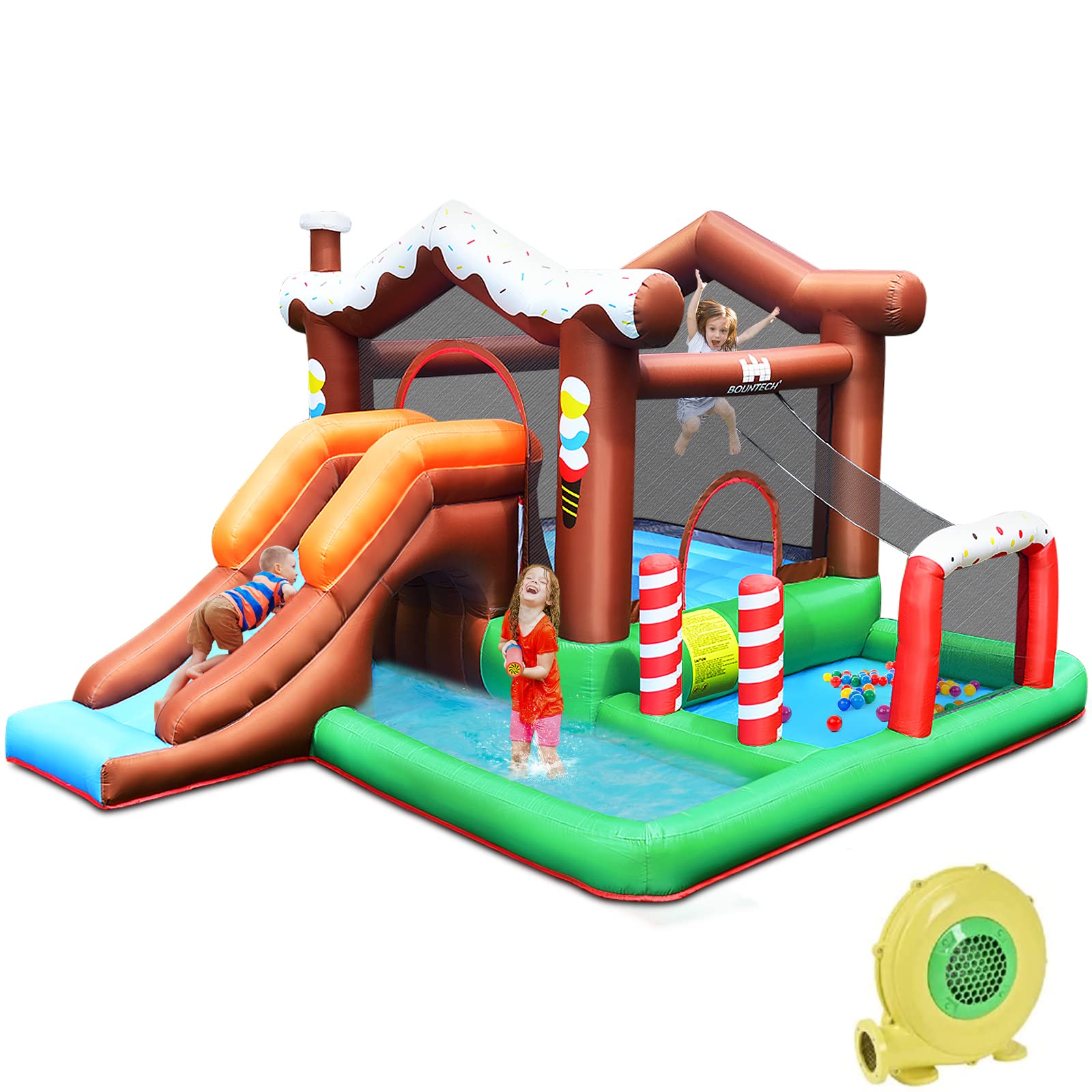 **HONEY JOY 6-in-1 Inflatable Water Slide & Bounce House for Kids & Adults - Giant Blow Up Water Park with Crawl Tunnel, Outdoor Backyard Bouncy Slide (Includes 480W Blower) - Perfect for Summer Parties, Birthdays, and Family Fun**