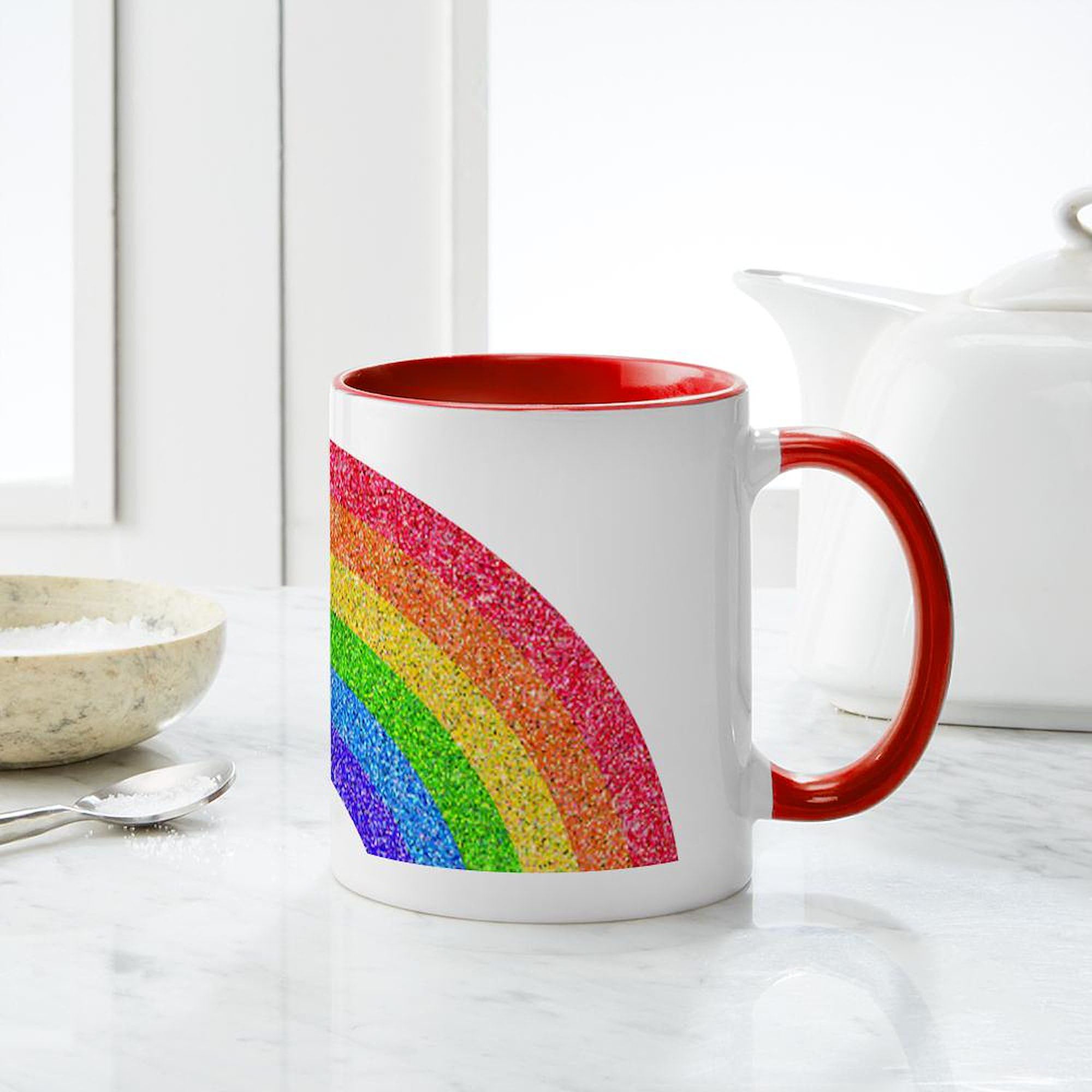 Sparkle Rainbow Ceramic Coffee Mug 11 oz (325 ml) - Colorful & Fun Cup for Coffee, Tea, Hot Chocolate - Perfect for Home, Office, Gifts & Rainbow Lovers