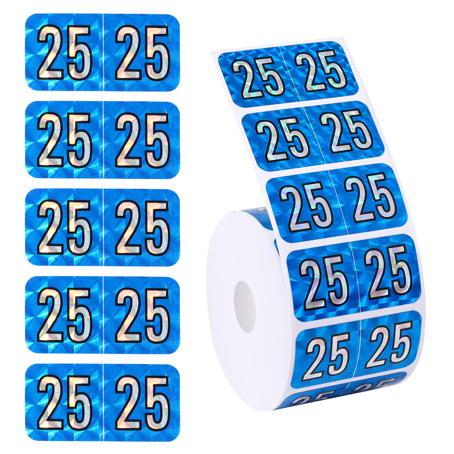 500pcs 2025 Year Stickers - 0.74x1.49in Holographic New Year Labels for File Folders, Color Coded Number Stickers, Office & School Supplies (Blue) - Perfect for Organizing Documents, Calendars, Planners & Tab Dividers
