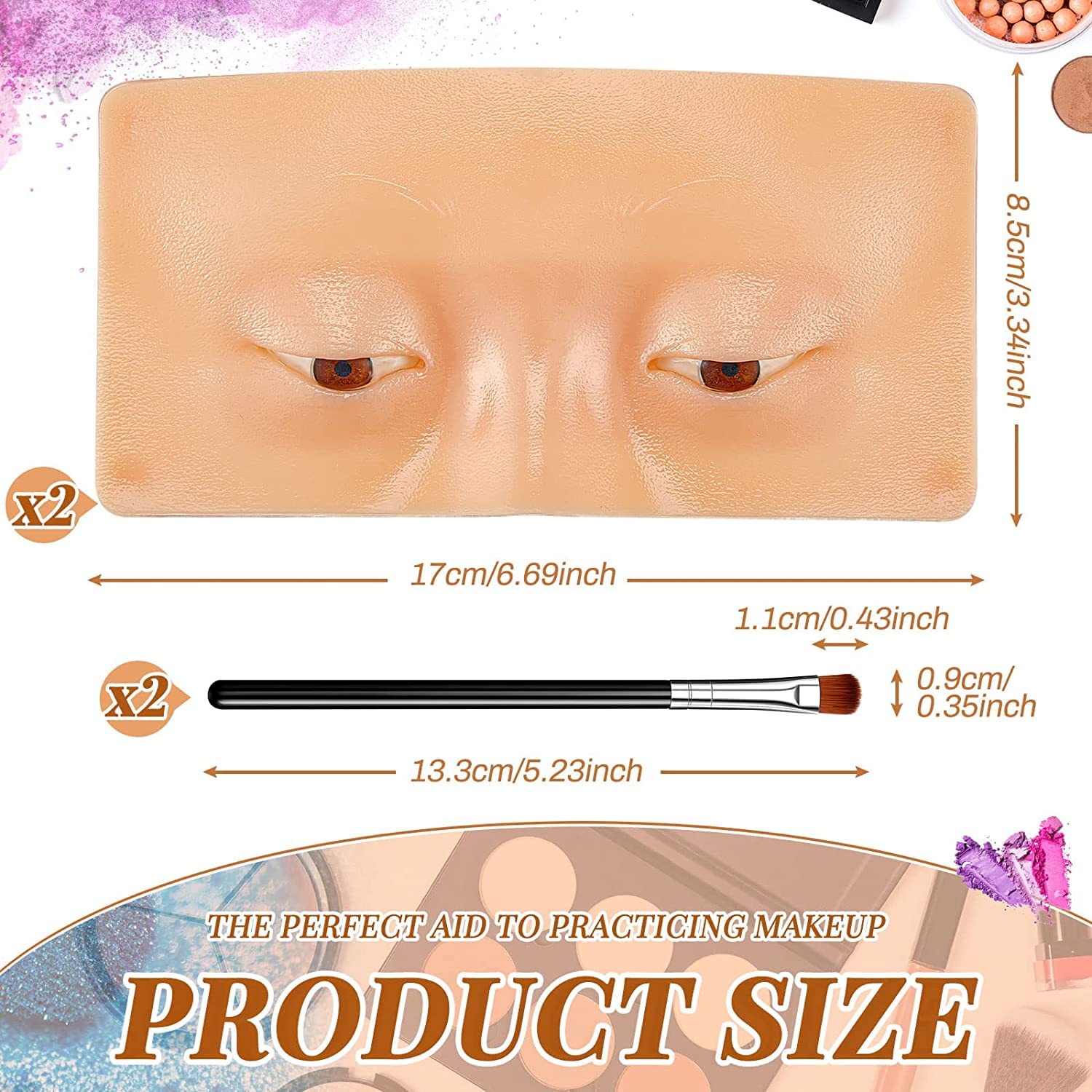 Scheibe Reusable Silicone Makeup Practice Board with 2 Eyeshadow Brushes - Professional & Beginner Friendly Makeup Training Kit for Eyeshadow Blending Practice - Perfect for Makeup Artists, Beauty Students & Home Practice