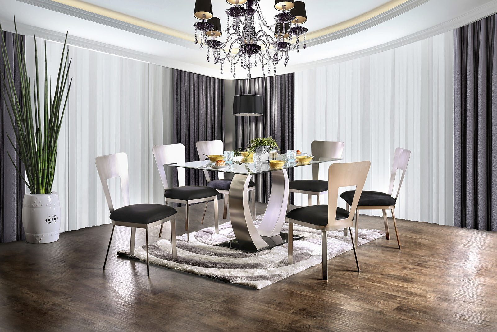 Modern Silver Metal 2-Piece Dining Chair Set with Black Microfiber Upholstery - Keyhole Back Design & Satin Powder Coating - Perfect for Kitchen, Dining Room, or Breakfast Nook Seating