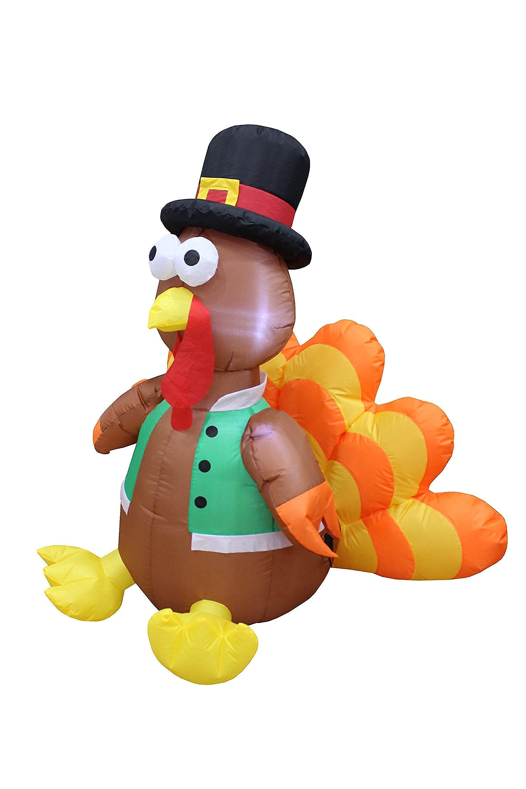 Thanksgiving Inflatable Decorations Set - 4FT Giant Inflatable Turkey with Pilgrim Hat & 6FT Tall Scarecrow with Pumpkin - Outdoor/Indoor LED Lighted Blow Up Decor for Yard, Porch, Party, Holiday Celebration